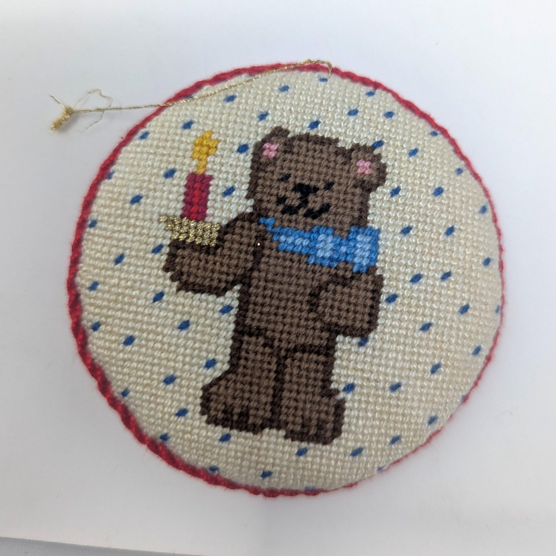 Vintage Handmade Needlepoint Ornament Set: Cross Stitch Christmas Decor