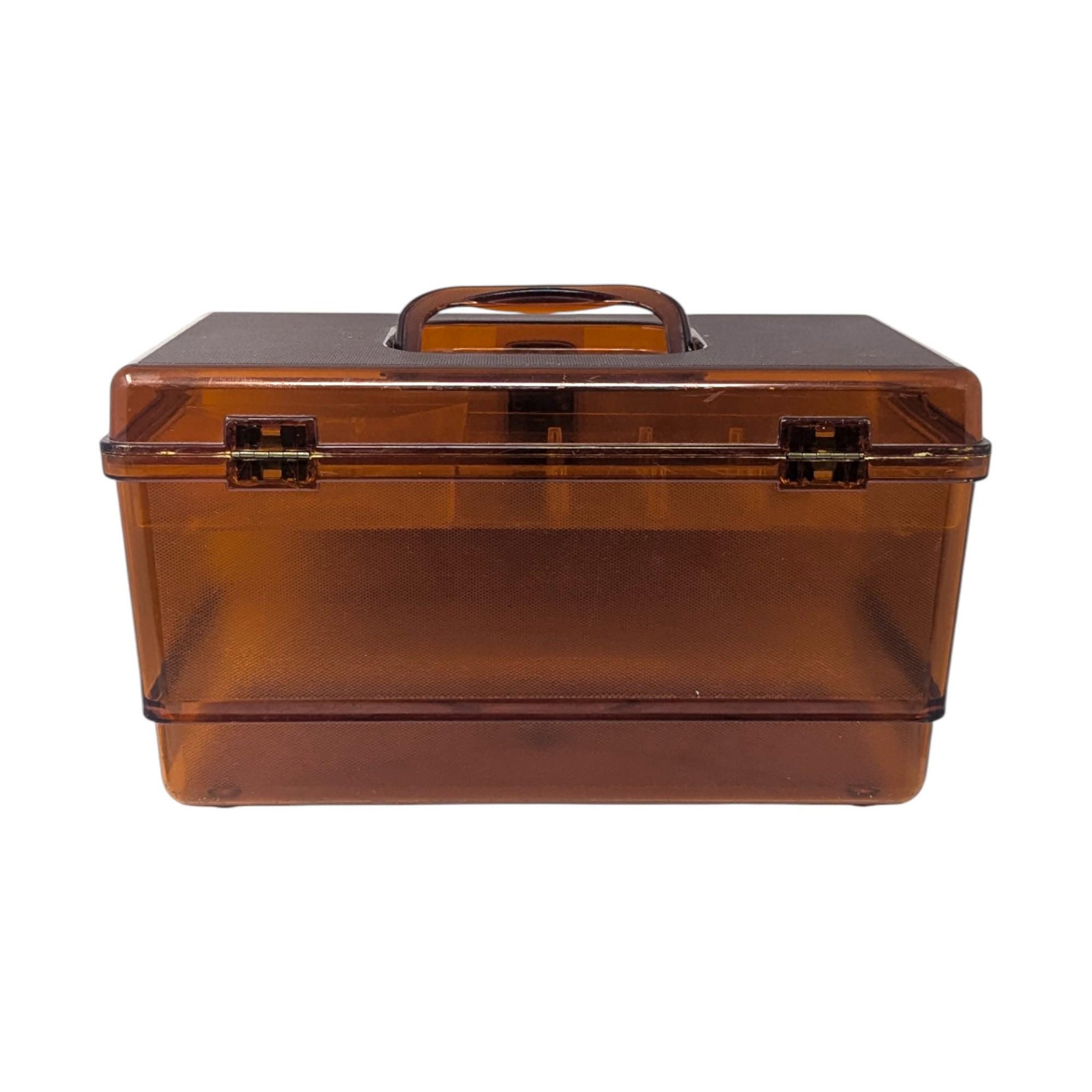Vintage Amber Plastic Sewing Box: Floral Storage Case