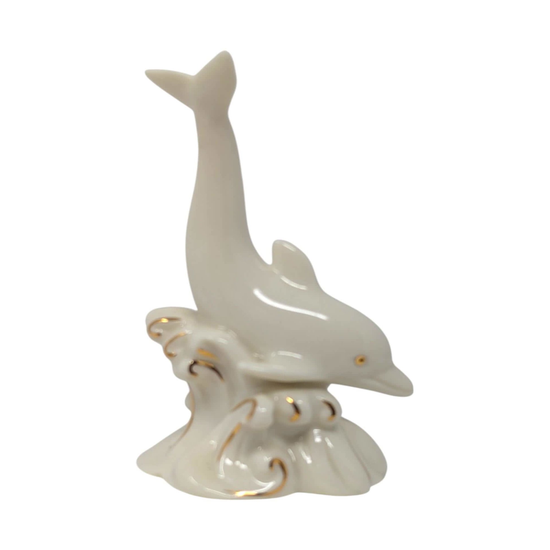 Vintage Lenox Porcelain Dive of the Dolphin Figurine: 24k Gold Accents