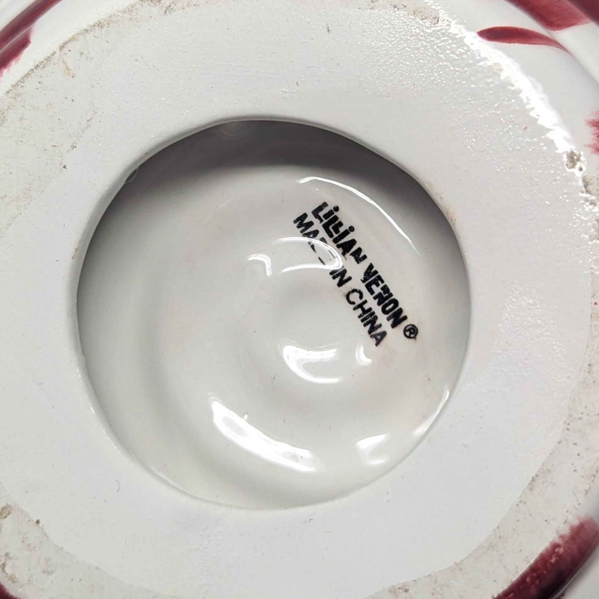 Vintage Lillian Vernon Ceramic Candy Basket: Red White Swirl Christmas Decor