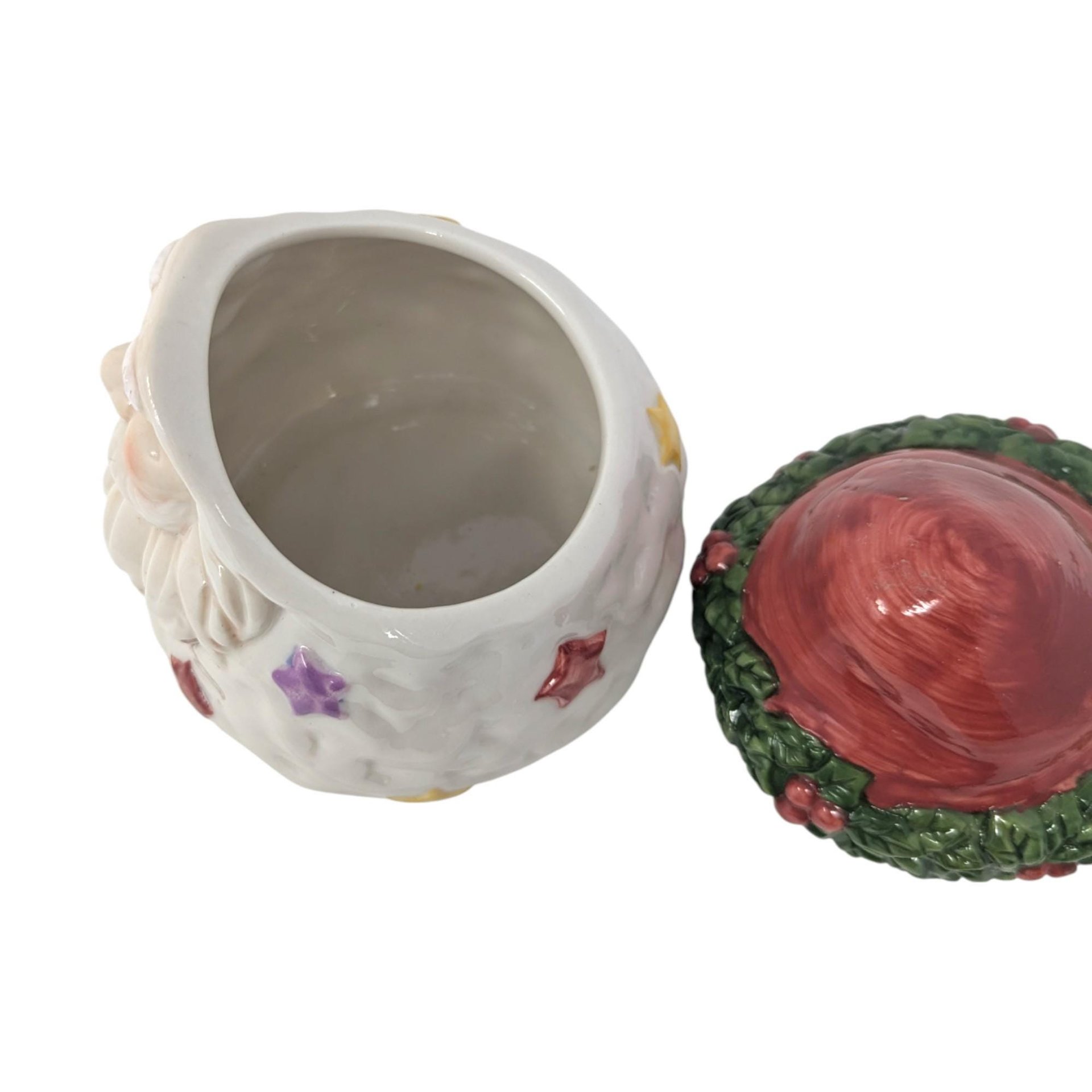Vintage 2000 Ceramic Mini Santa Head Jar: Enesco Holiday Trinket Dish