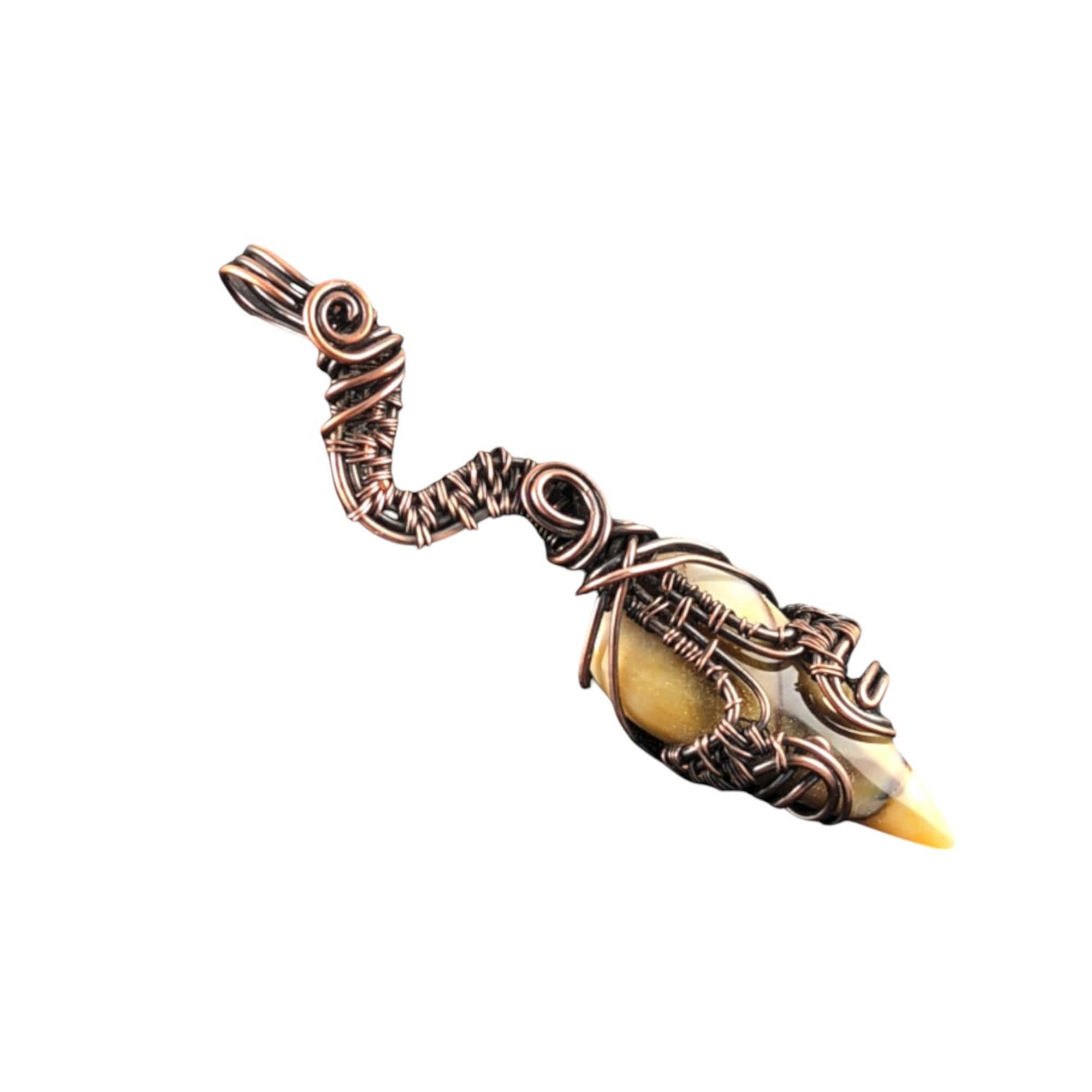 Yellow Agate Copper Pendant: Handmade Abstract Wire Wrapped Drop