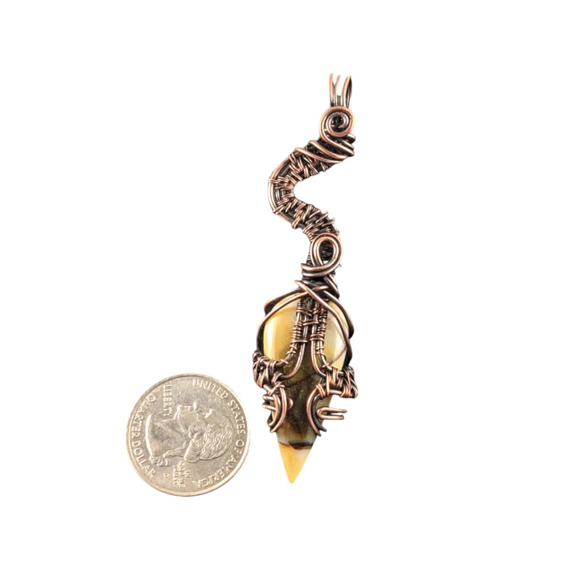 Yellow Agate Copper Pendant: Handmade Abstract Wire Wrapped Drop