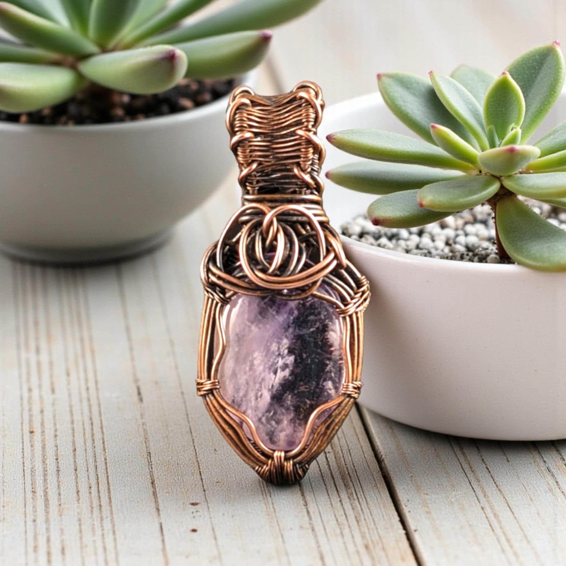 Amethyst Copper Pendant: Handmade Wire Wrapped Purple Gemstone