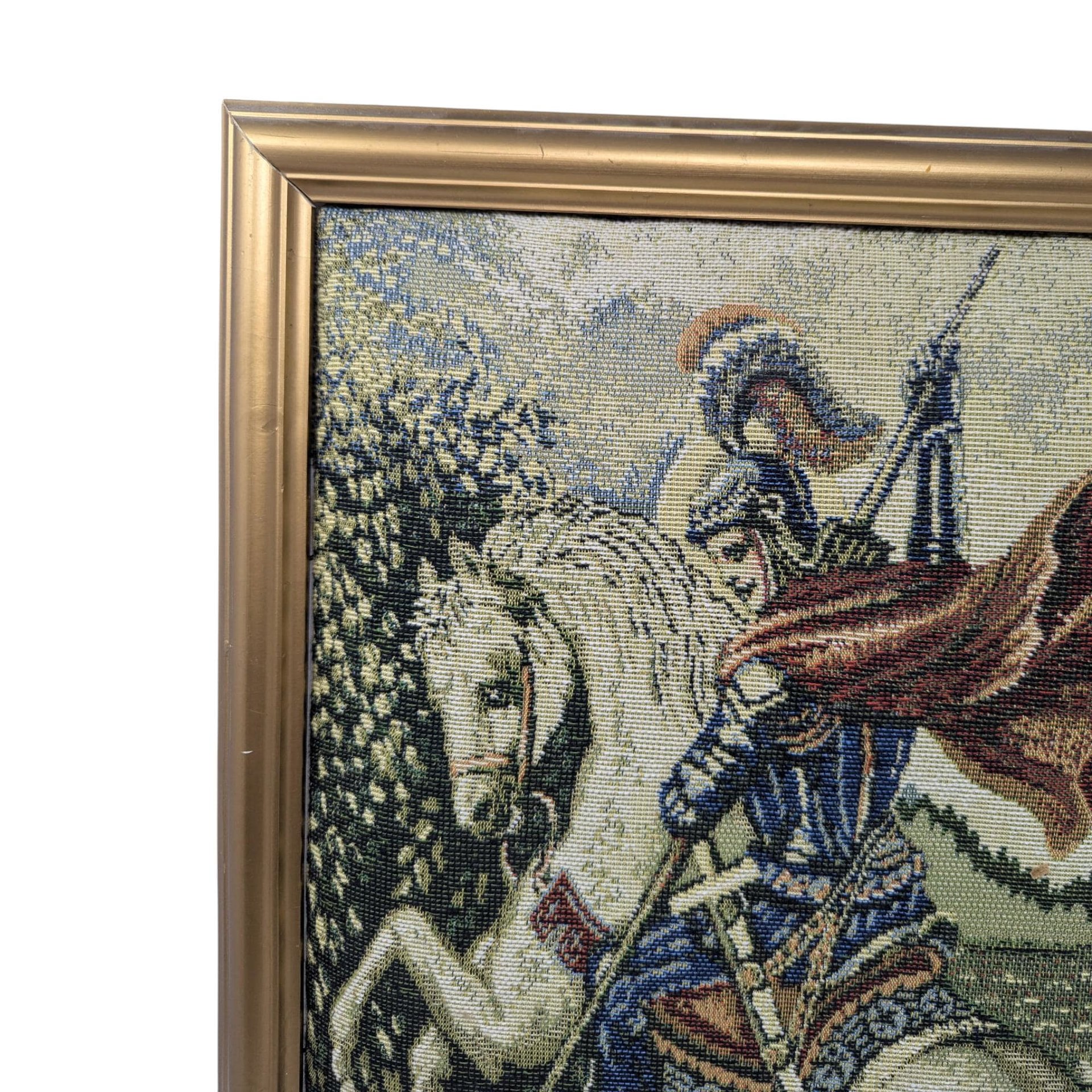 Vintage St George Slaying Dragon Puffy Tapestry: Framed Religious Art