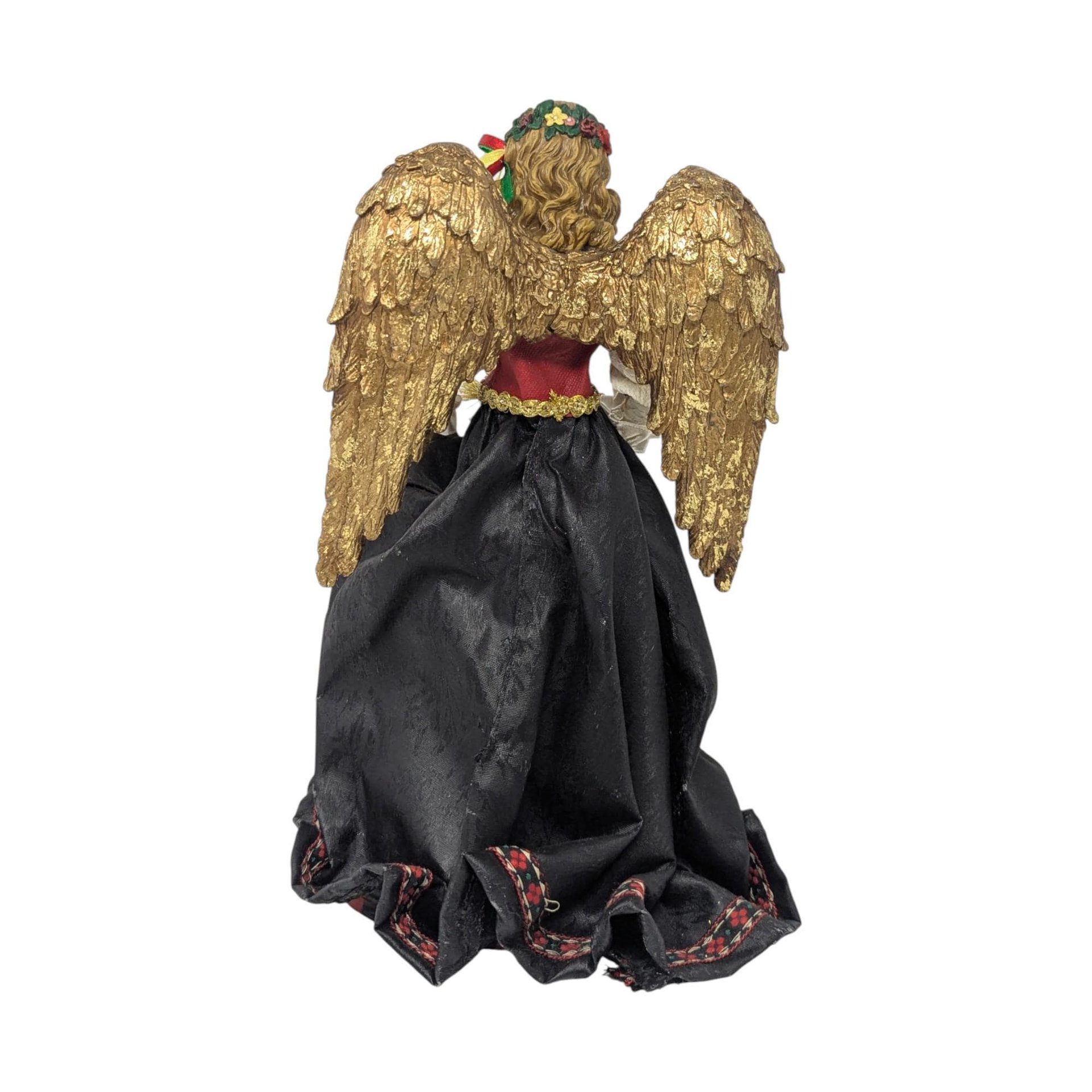 Vintage Folklore Angel Christmas Tree Topper: Gold Wing Peasant Dress