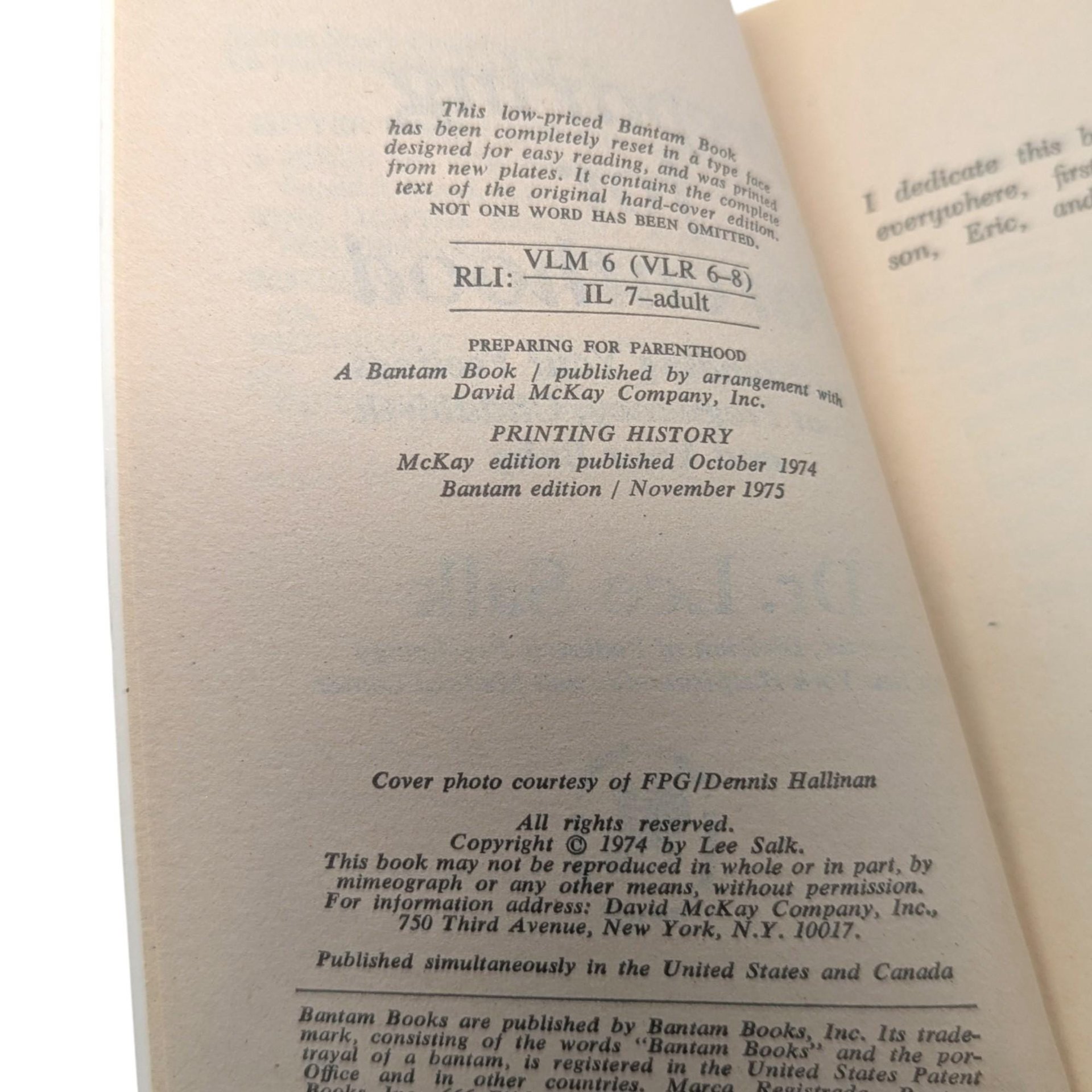 Vintage 1975 Preparing for Parenthood: Dr. Lee Salk Paperback Book