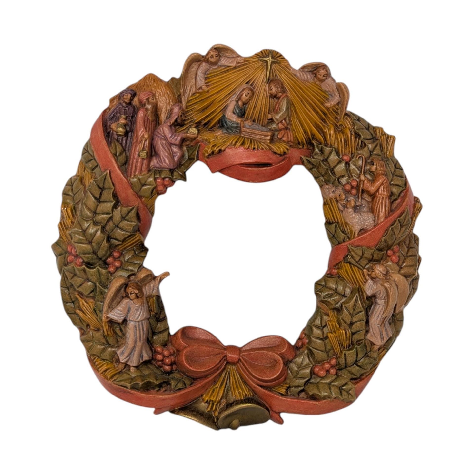 Vintage Nativity Wreath: Ceramic Handpainted Christmas Wall Decor