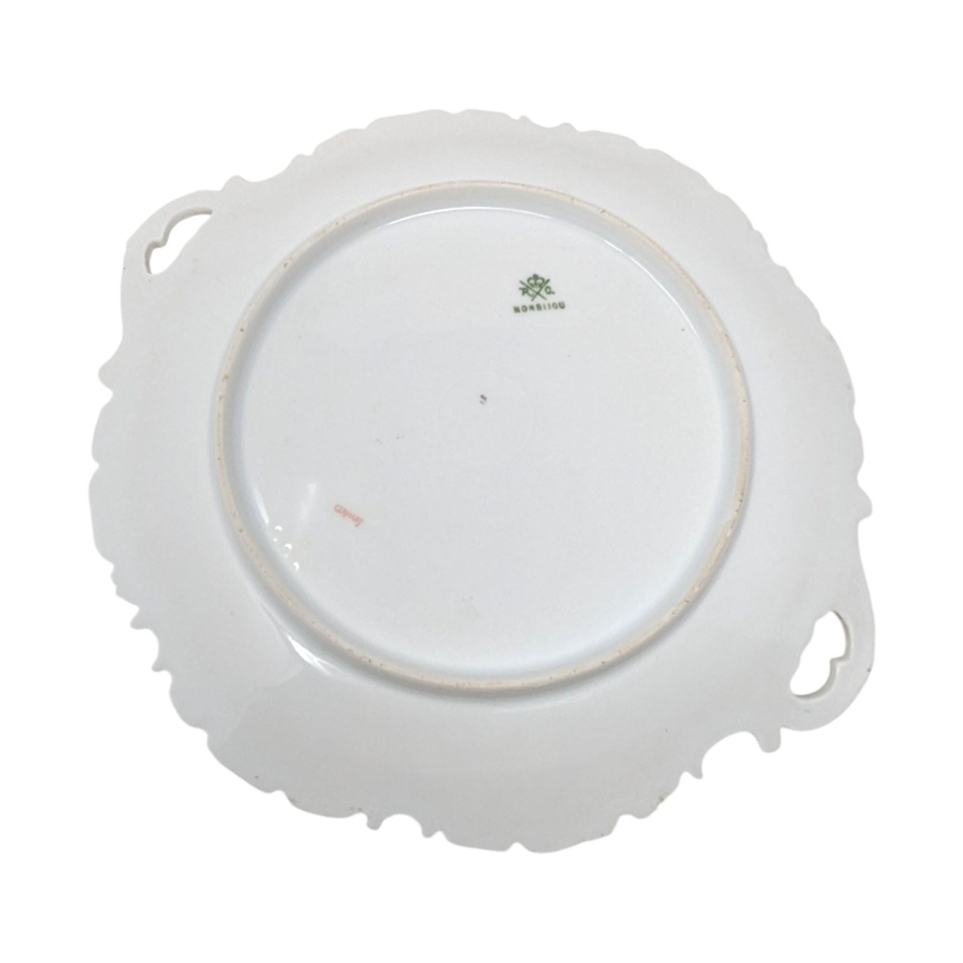 Vintage German Porcelain Handled Serving Plate: Pink and Gold Floral Scalloped Dish