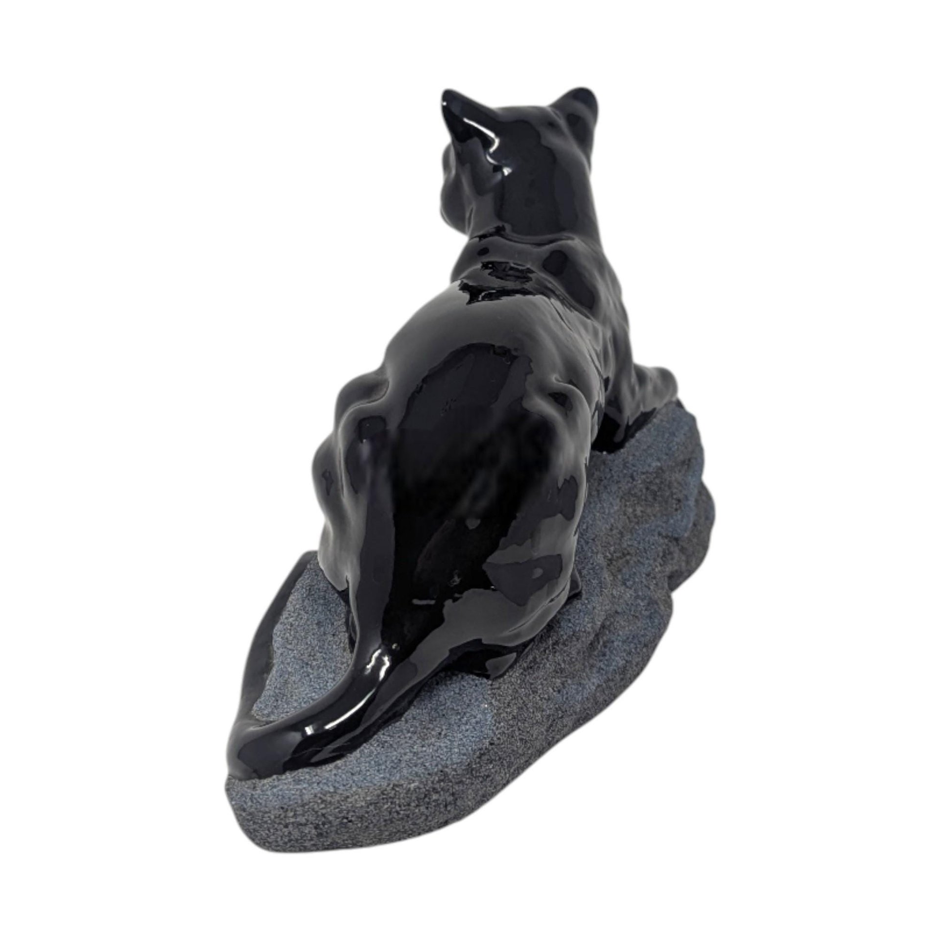 Vintage 1994 Hand-Painted Ceramic Black Panther: Sue B Signed Wildlife Figurine