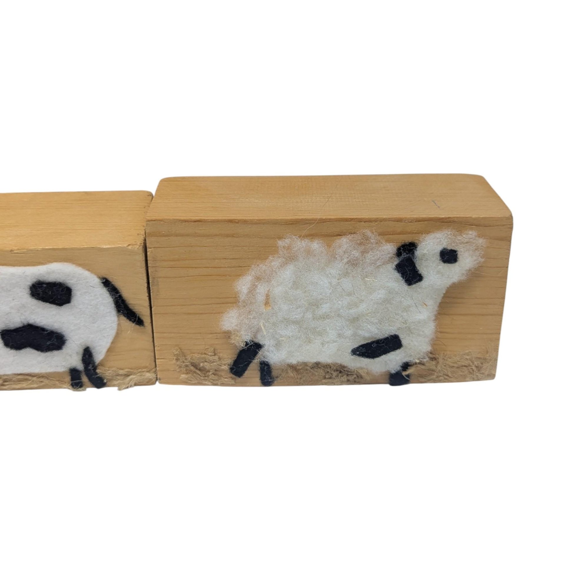 Vintage Handmade Felt Nativity Set: Wooden Block Christmas Creche