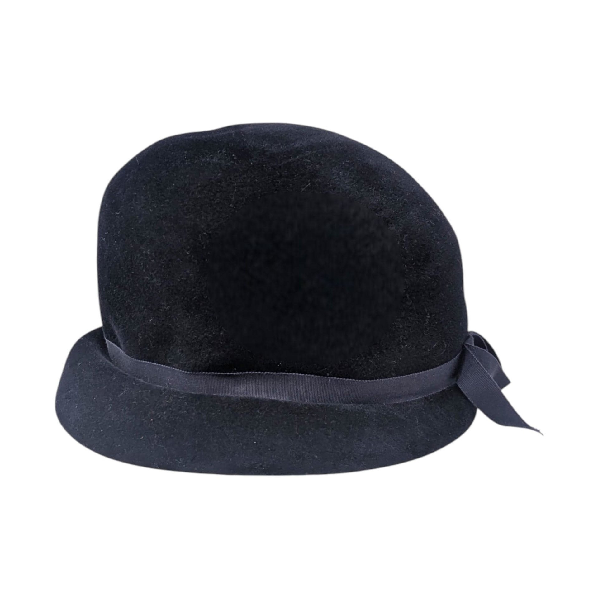 Vintage Dark Blue Wool Felt Cloche Hat: Firenze