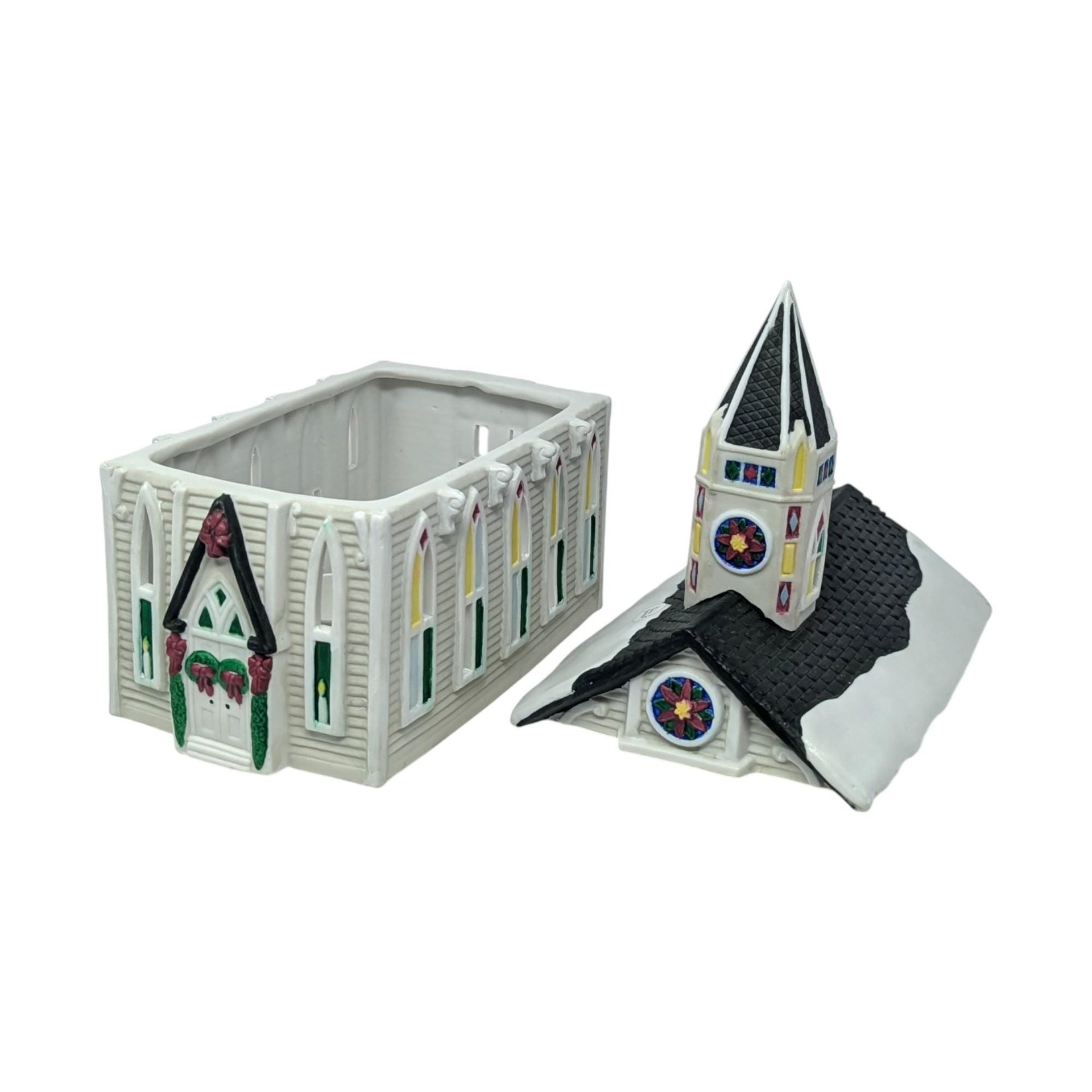 Vintage Claire Burke Ceramic Church: Handpainted Tealight Candle Holder