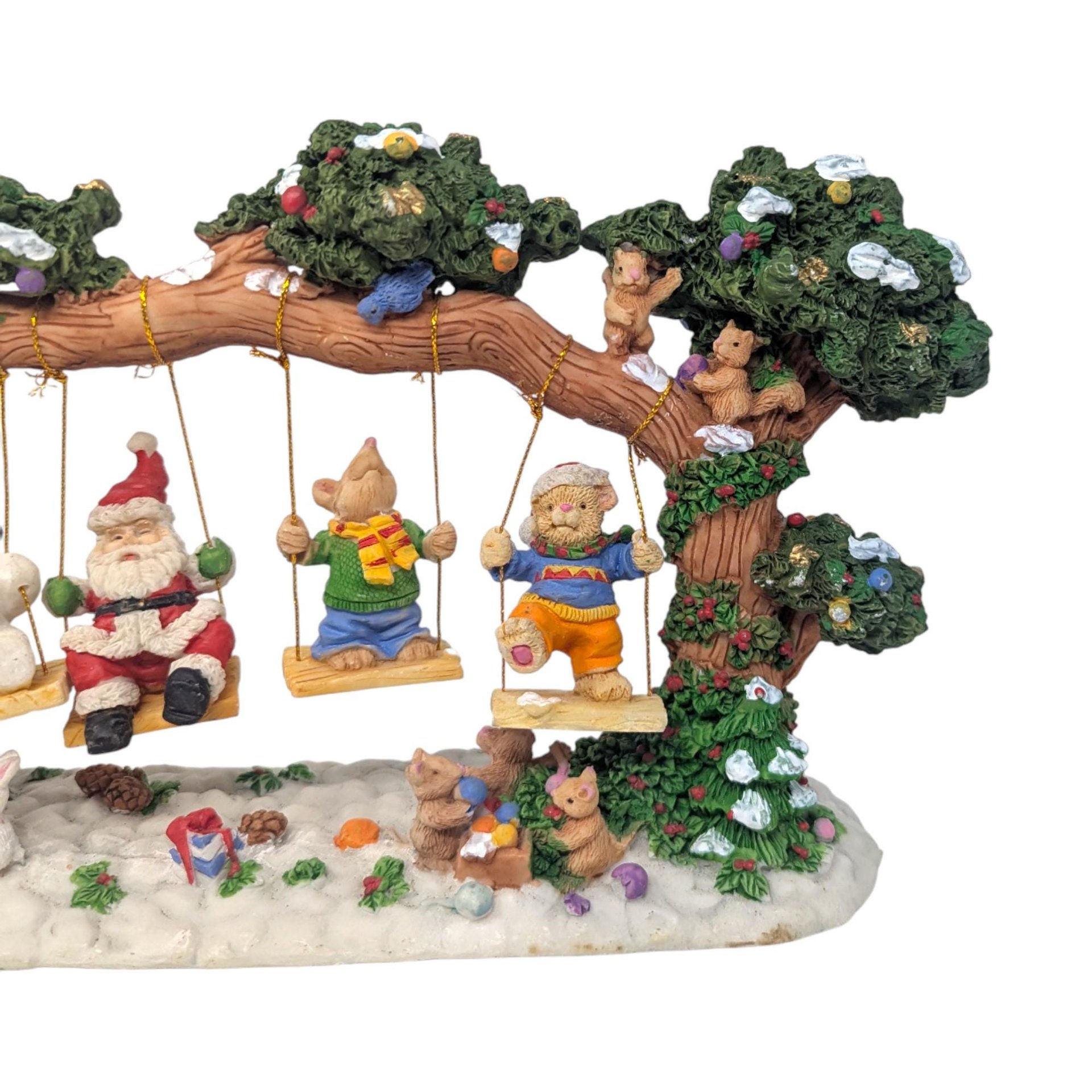 Vintage Resin Christmas Swing Figure: Santa Snowman Teddy Bear