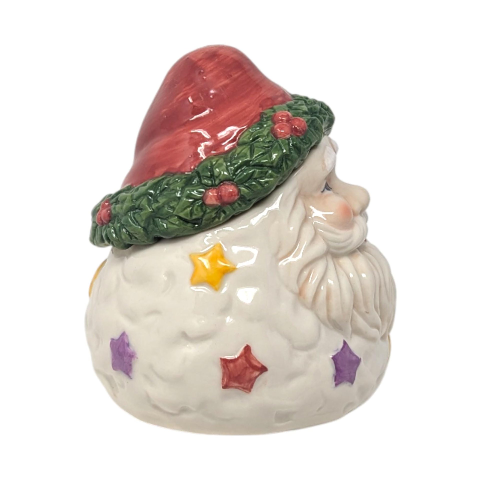 Vintage 2000 Ceramic Mini Santa Head Jar: Enesco Holiday Trinket Dish