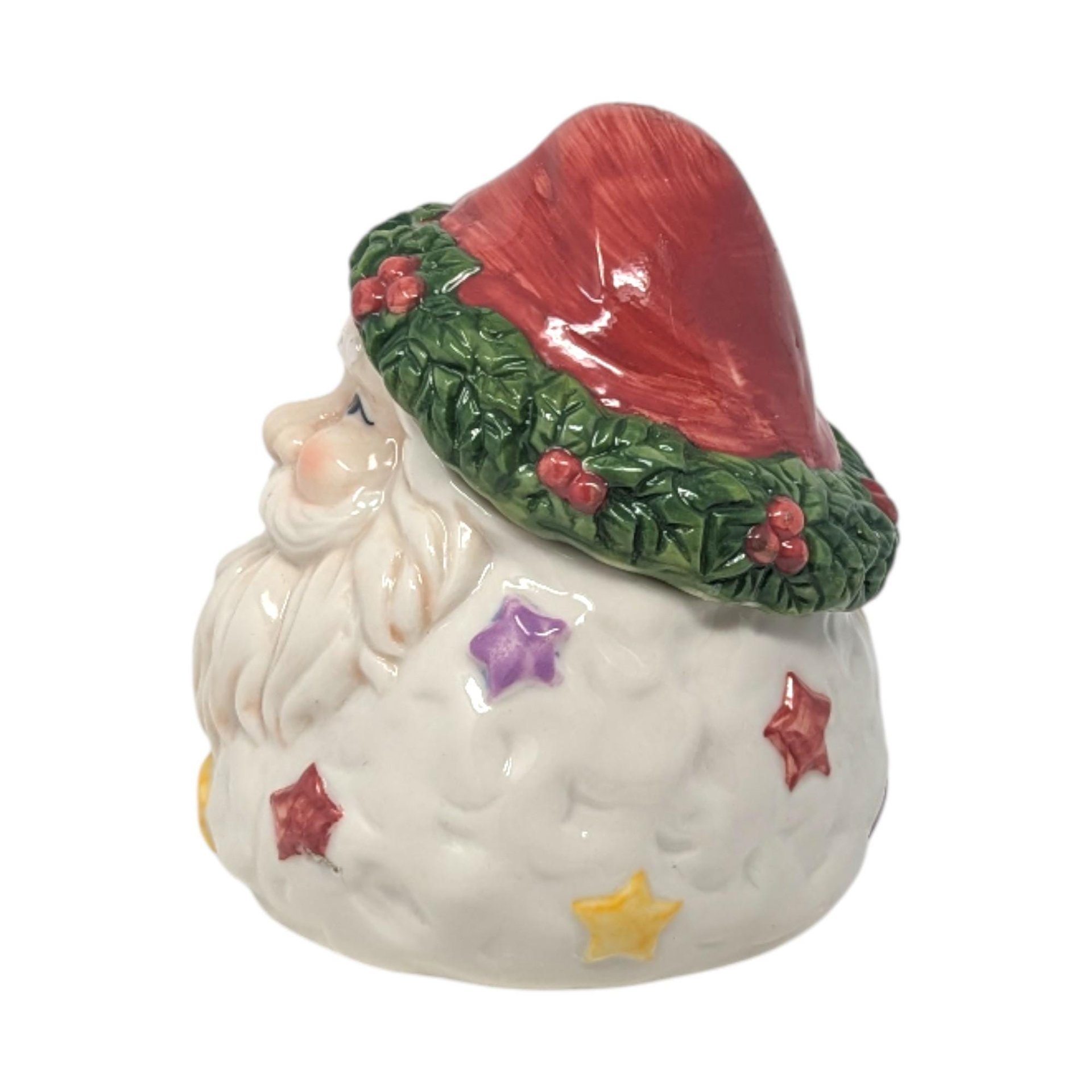 Vintage 2000 Ceramic Mini Santa Head Jar: Enesco Holiday Trinket Dish