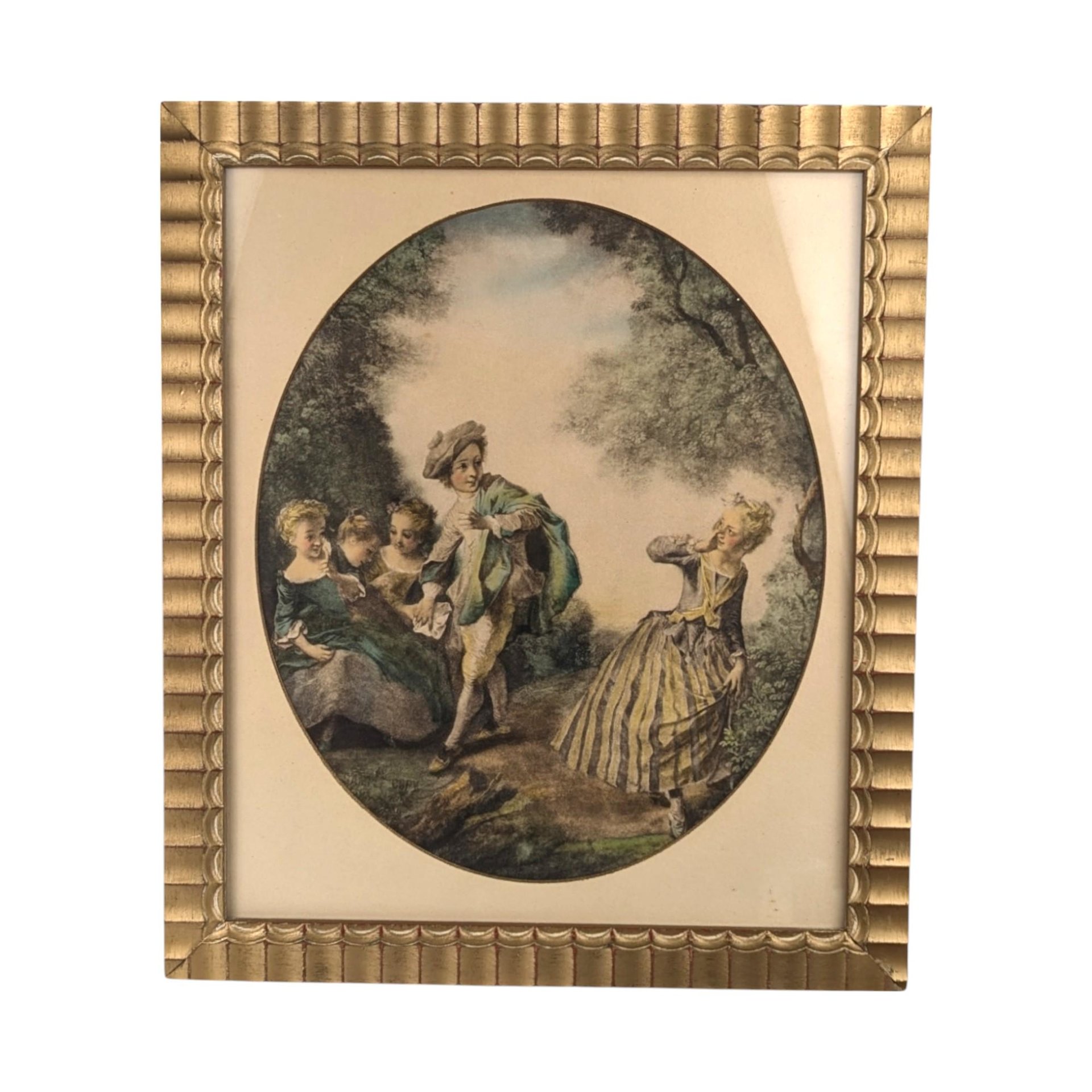1940s Framed Nicolas Lancret Prints: The Seesaw and Dropping Hankie