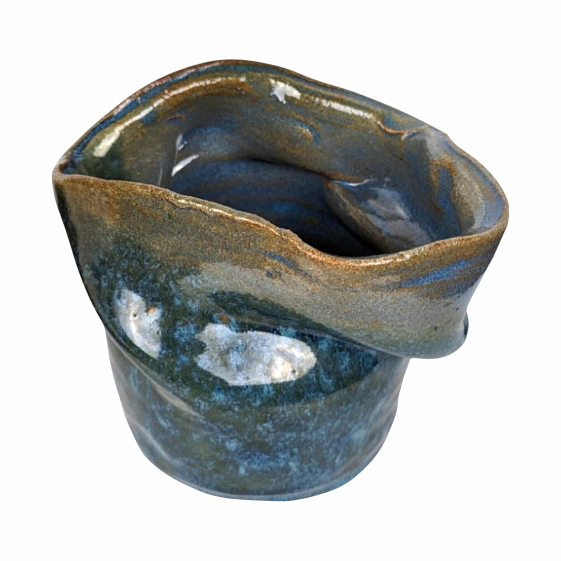 Vintage Blue Asymmetrical Pottery Vase