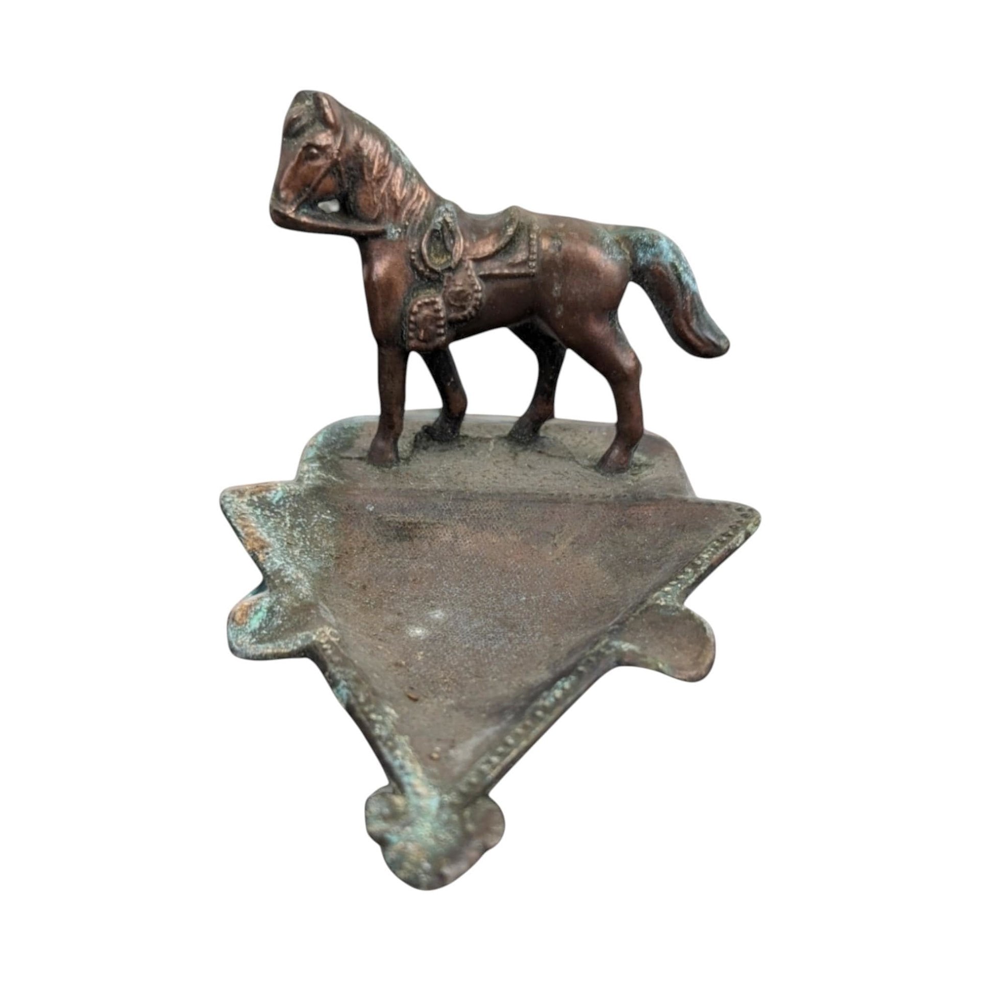1930s John Wright Co. Cast Saddled Horse Metal Ashtray
