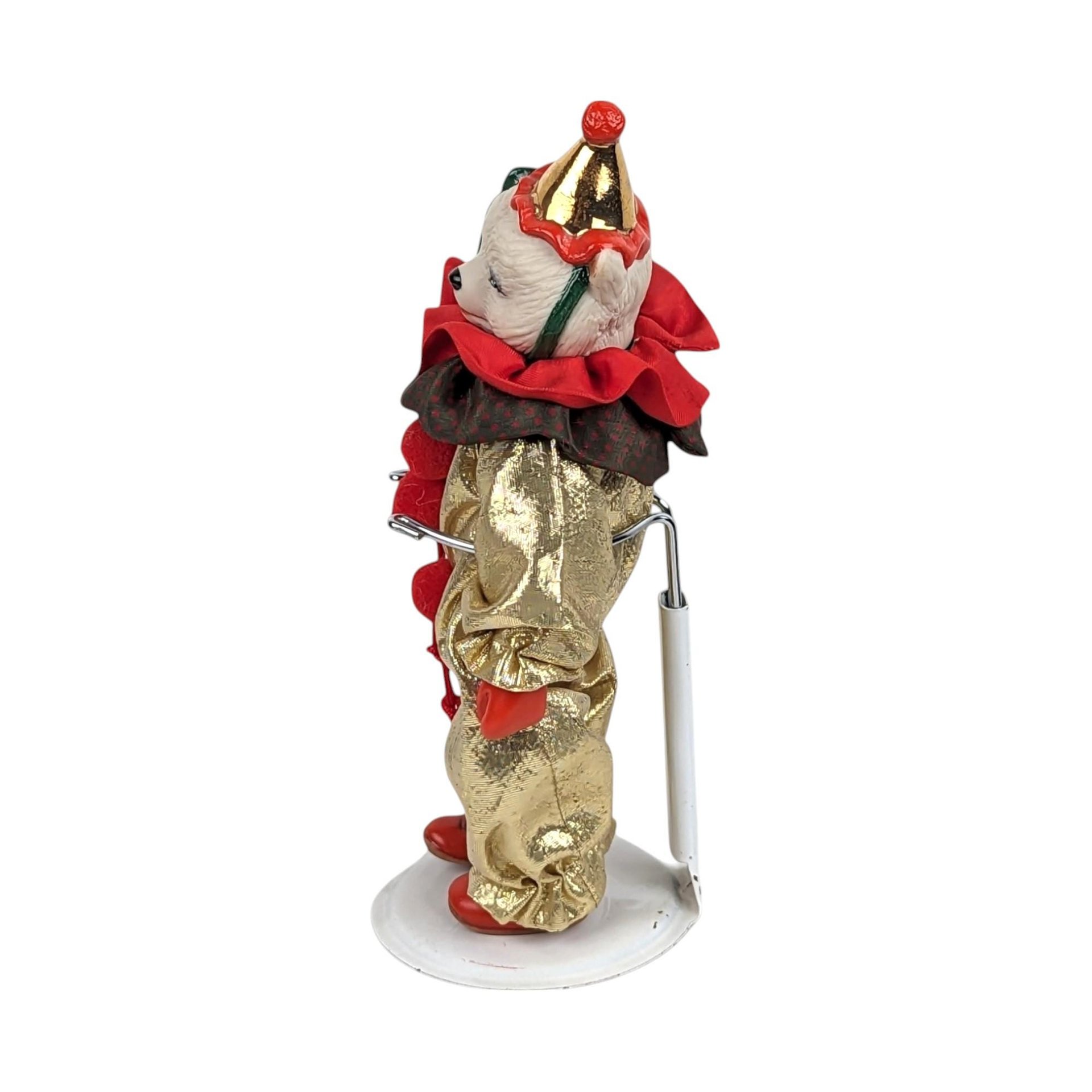 Vintage Miniature White Bear Clown Figurine with Display Stand