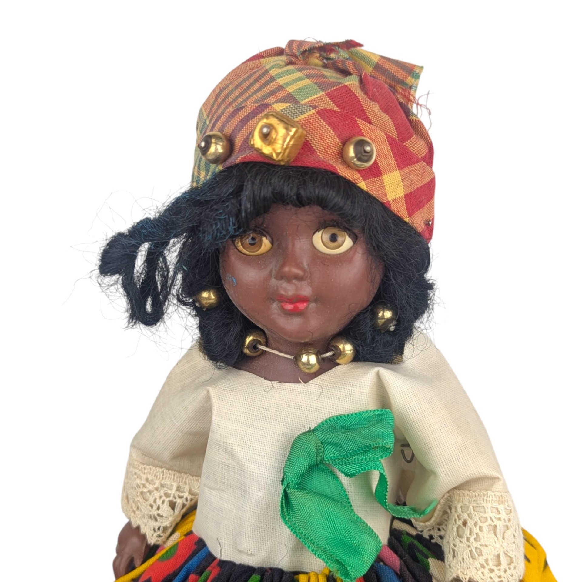Vintage Ethnic Plastic Doll: Floral Dress