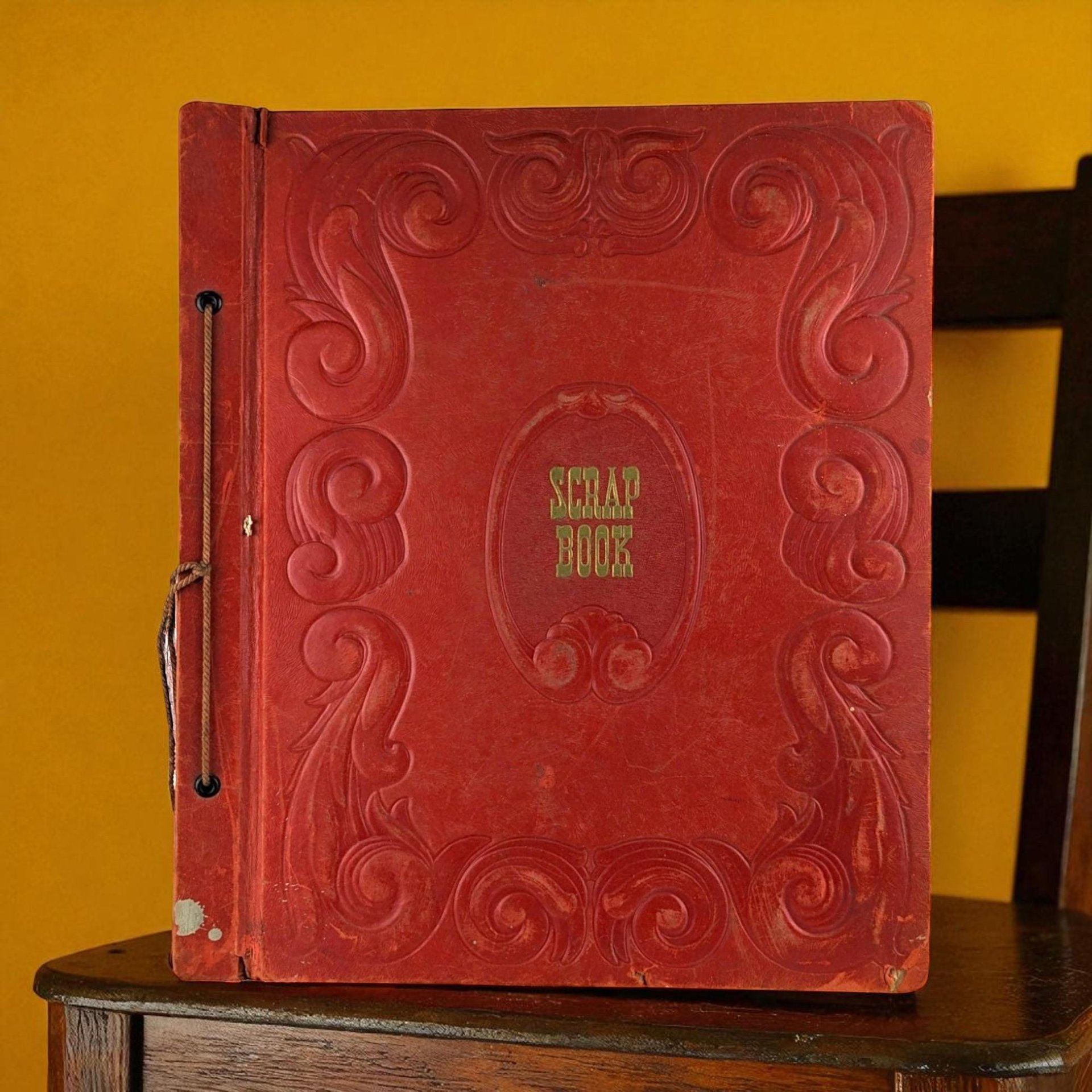 Vintage Large Red Embossed Scrapbook: Norman Rockwell Art Prints