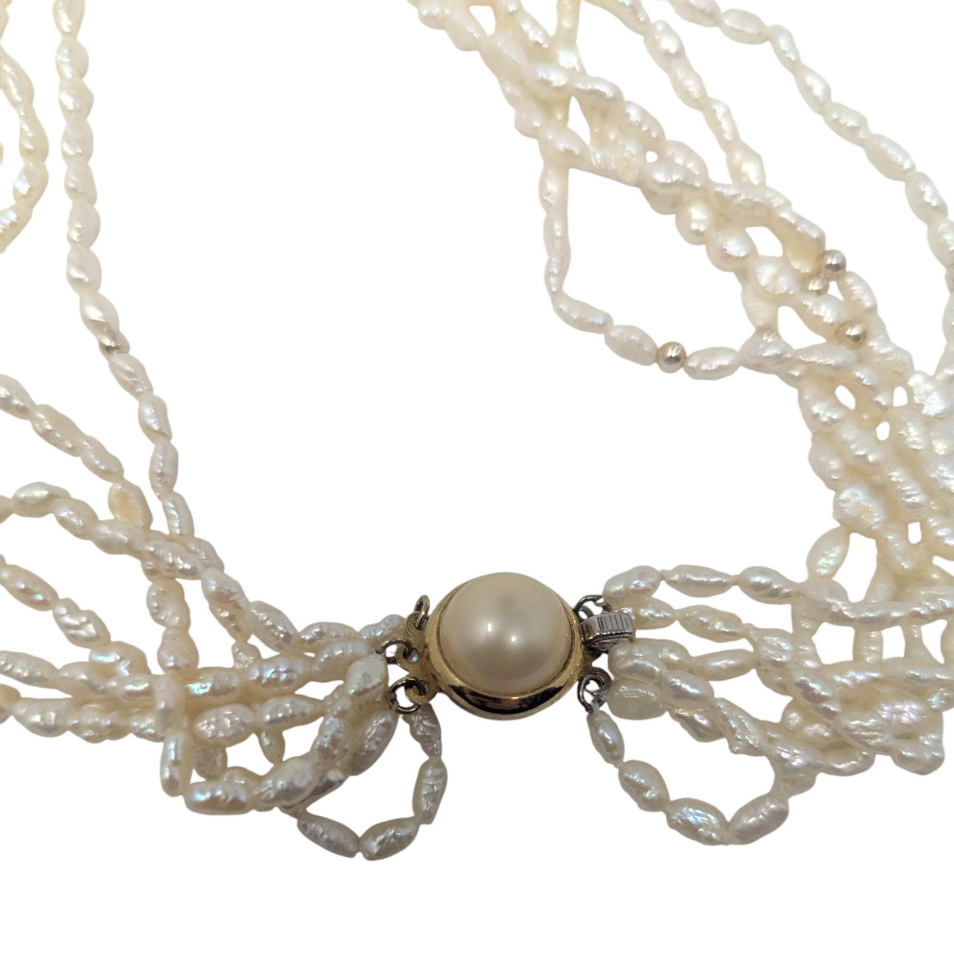 Vintage White Bead Multi-Strand Necklace: Elegant Bridal Choker with Faux Pearl Clasp