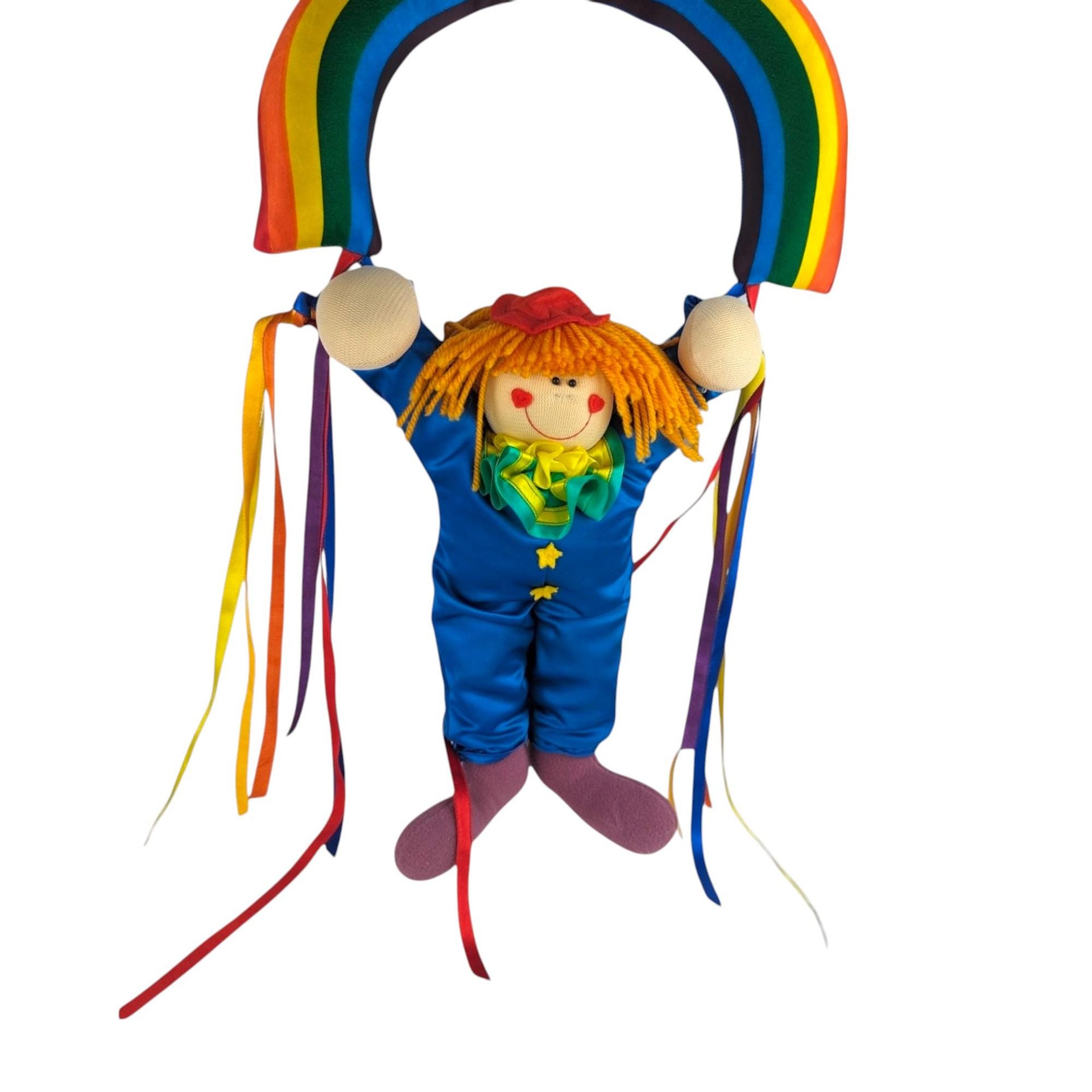 1984 Dakin Plush Clown Hanging From A Rainbow Wall Decor