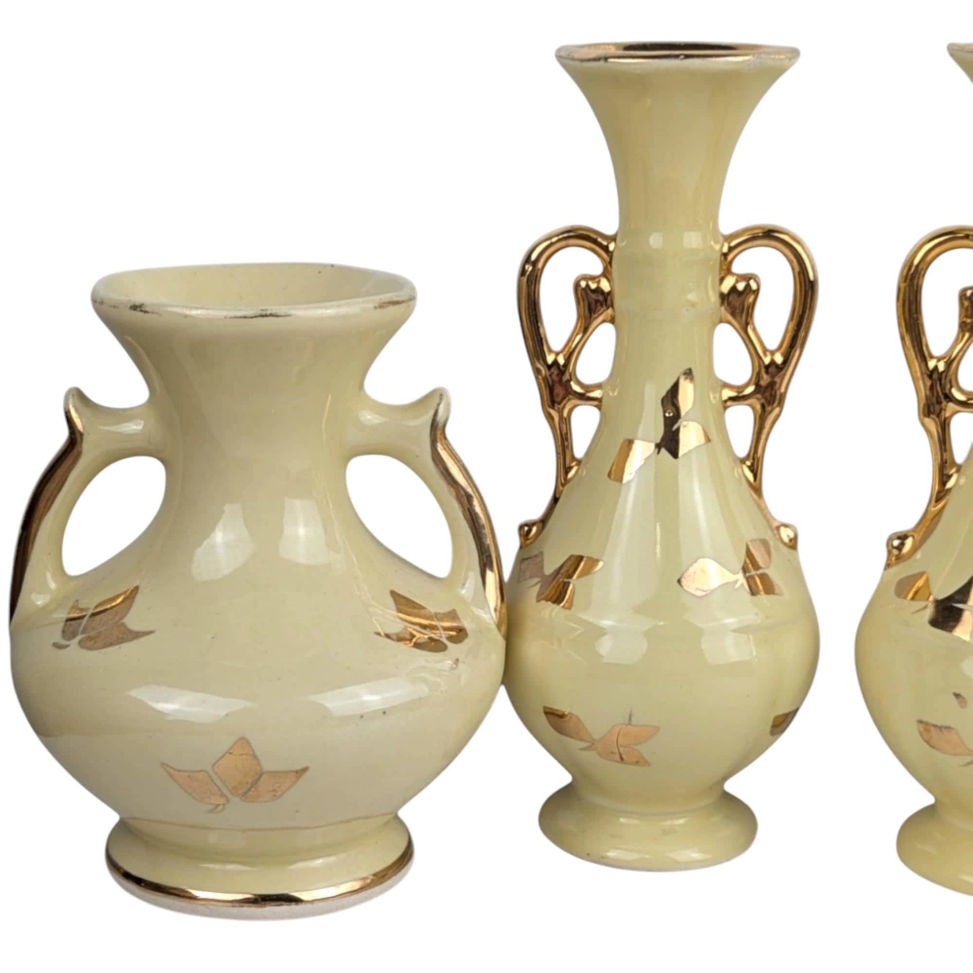 Vintage Yellow Ceramic Vases: Art Deco & MCM Gold Accents