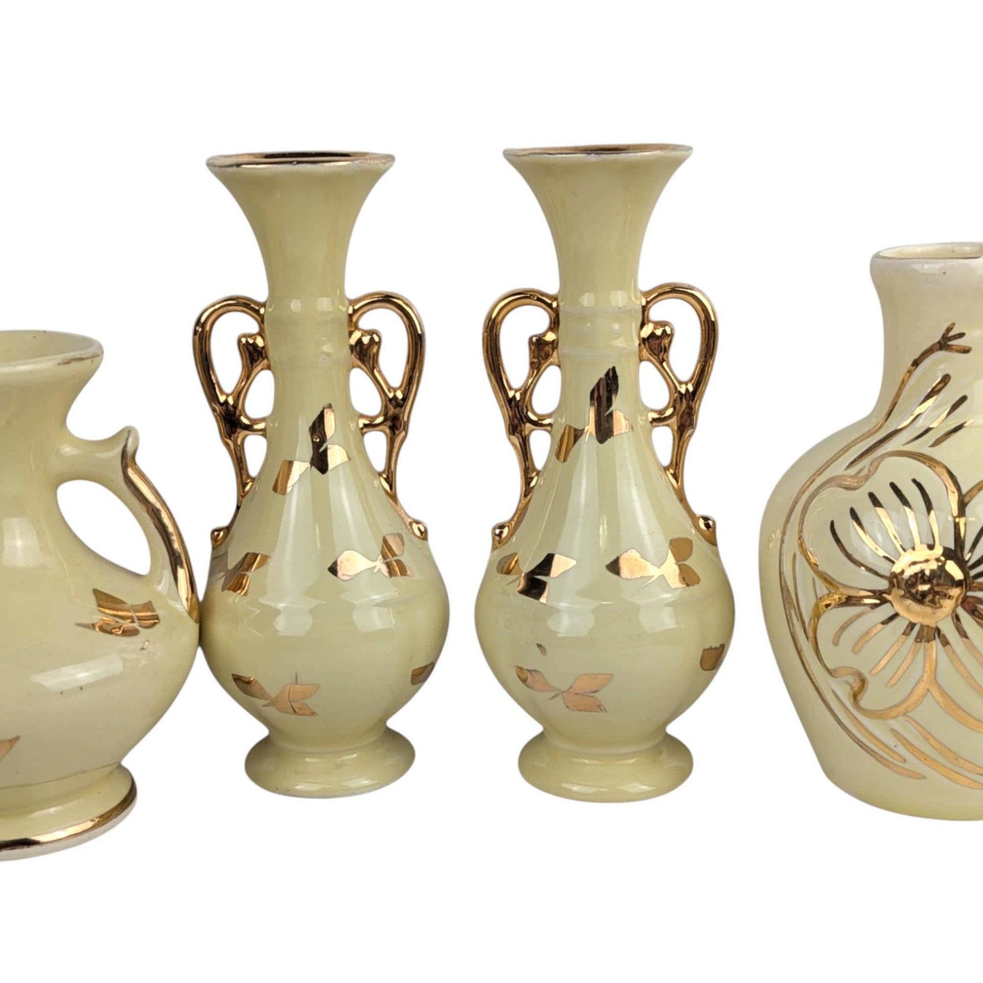 Vintage Yellow Ceramic Vases: Art Deco & MCM Gold Accents