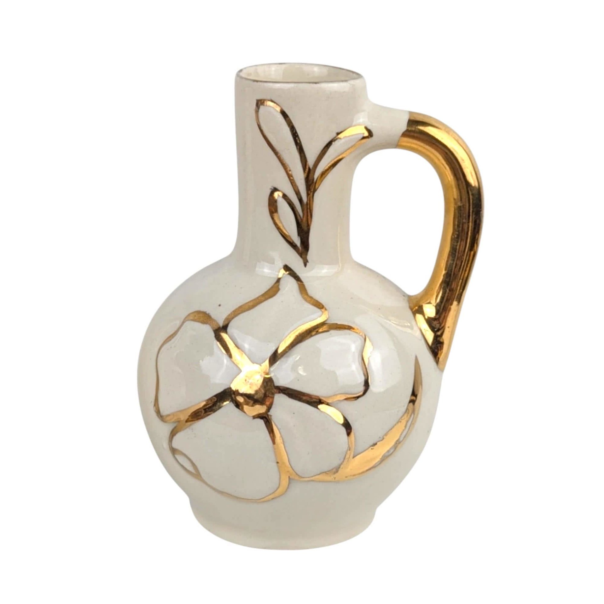 Vintage Cream & Gold Ceramic Bud Vase Trio