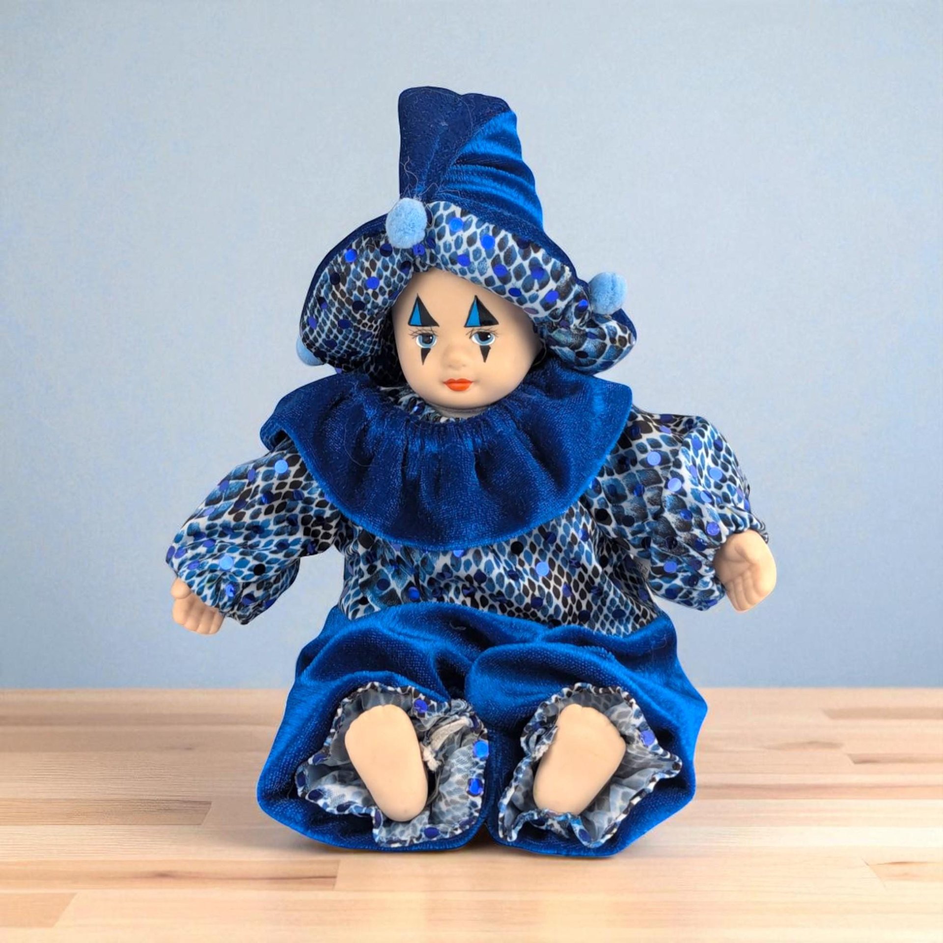 Vintage Blue Porcelain Harlequin Doll