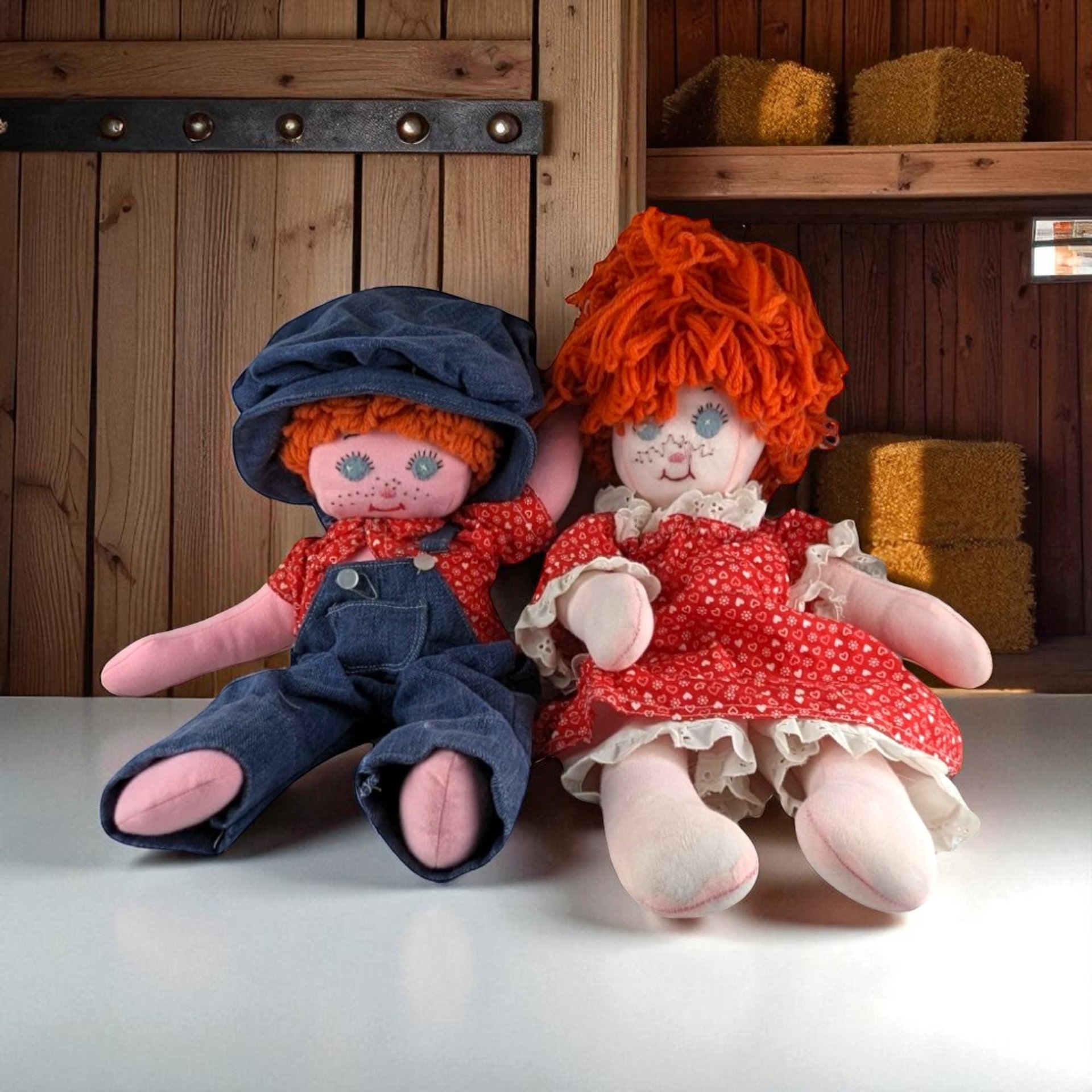 Handmade Raggedy Plush Doll Pair