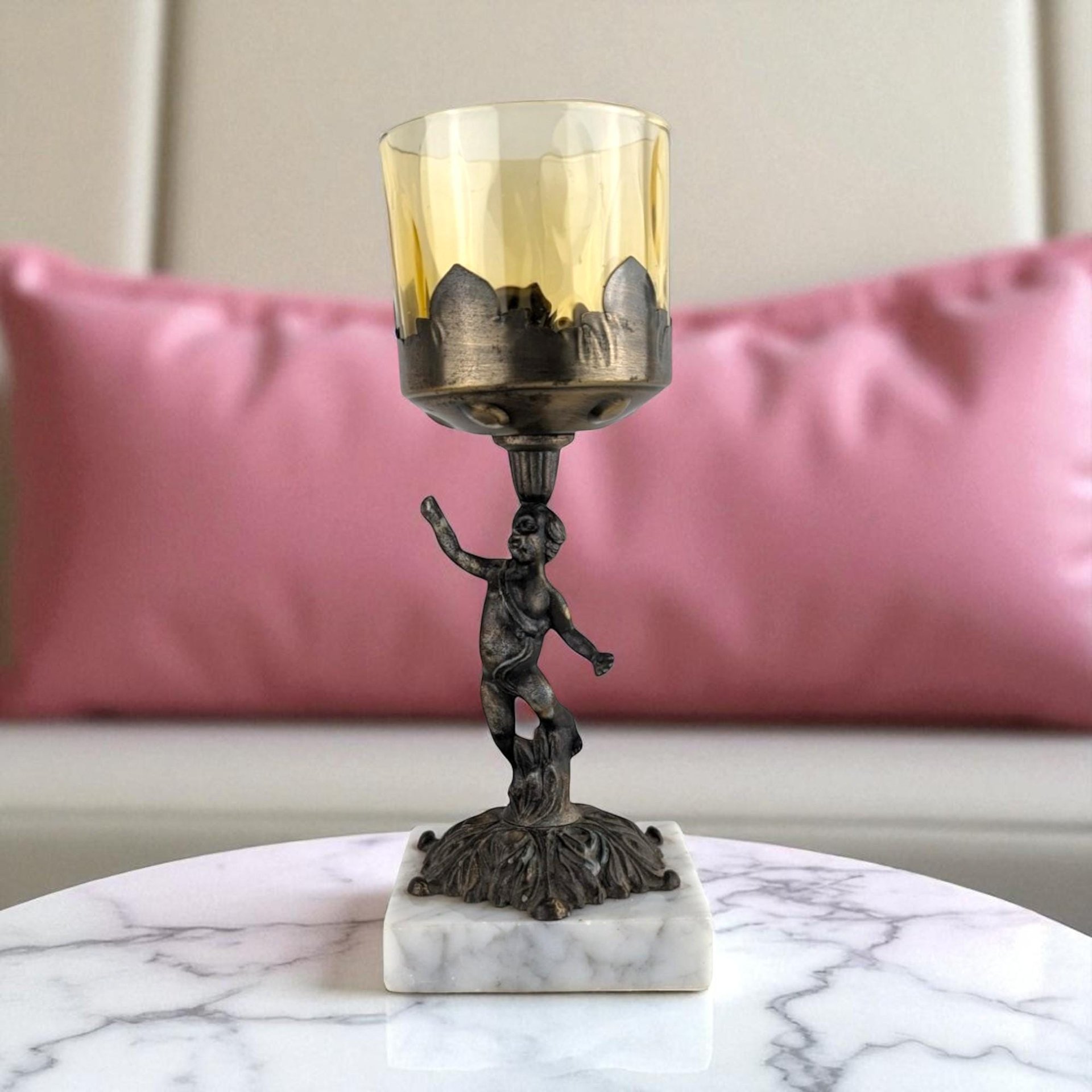 Vintage Bronze Hollywood Regency Cherub Candle Holder