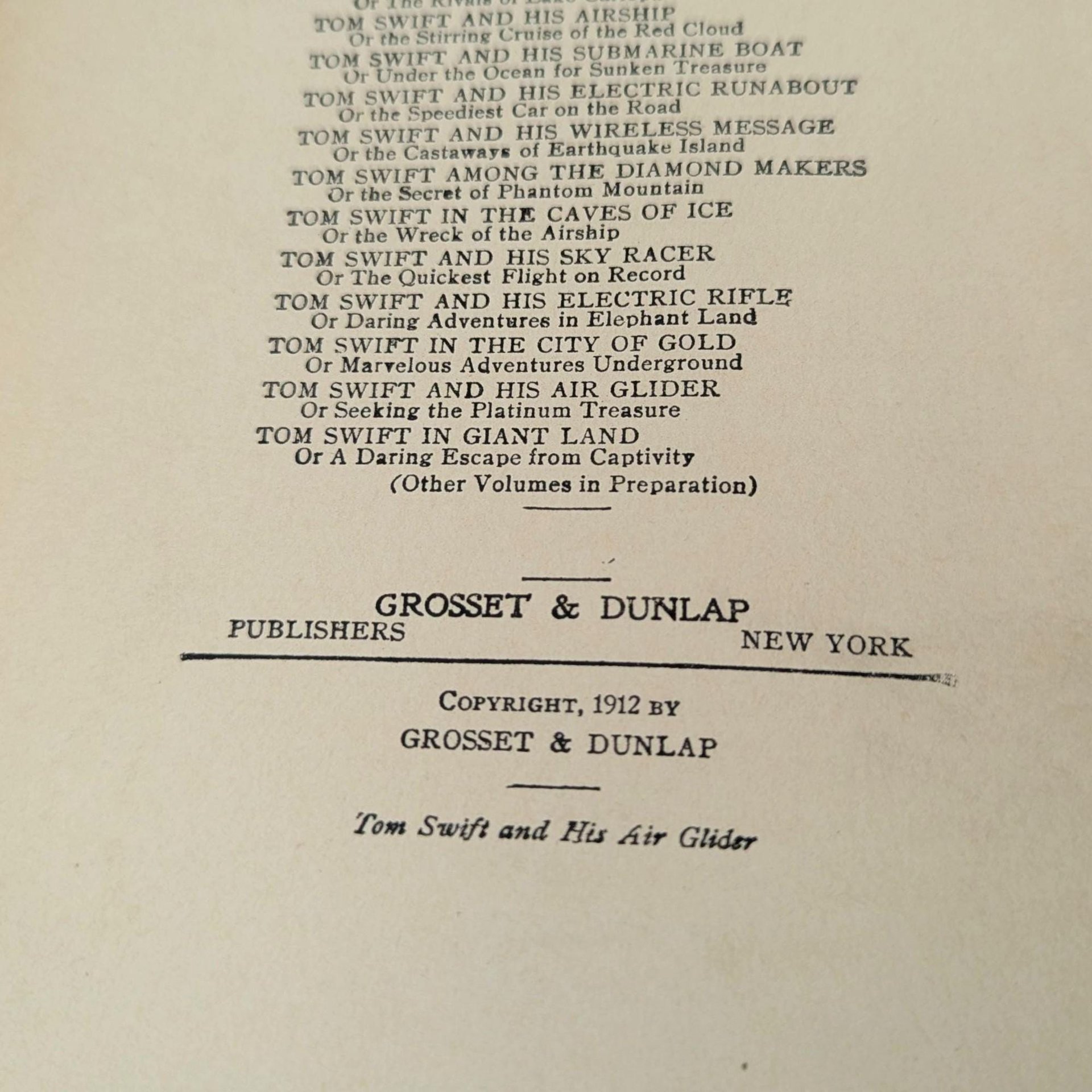1912 Tom Swift and his Air Glider, Victor Appleton
