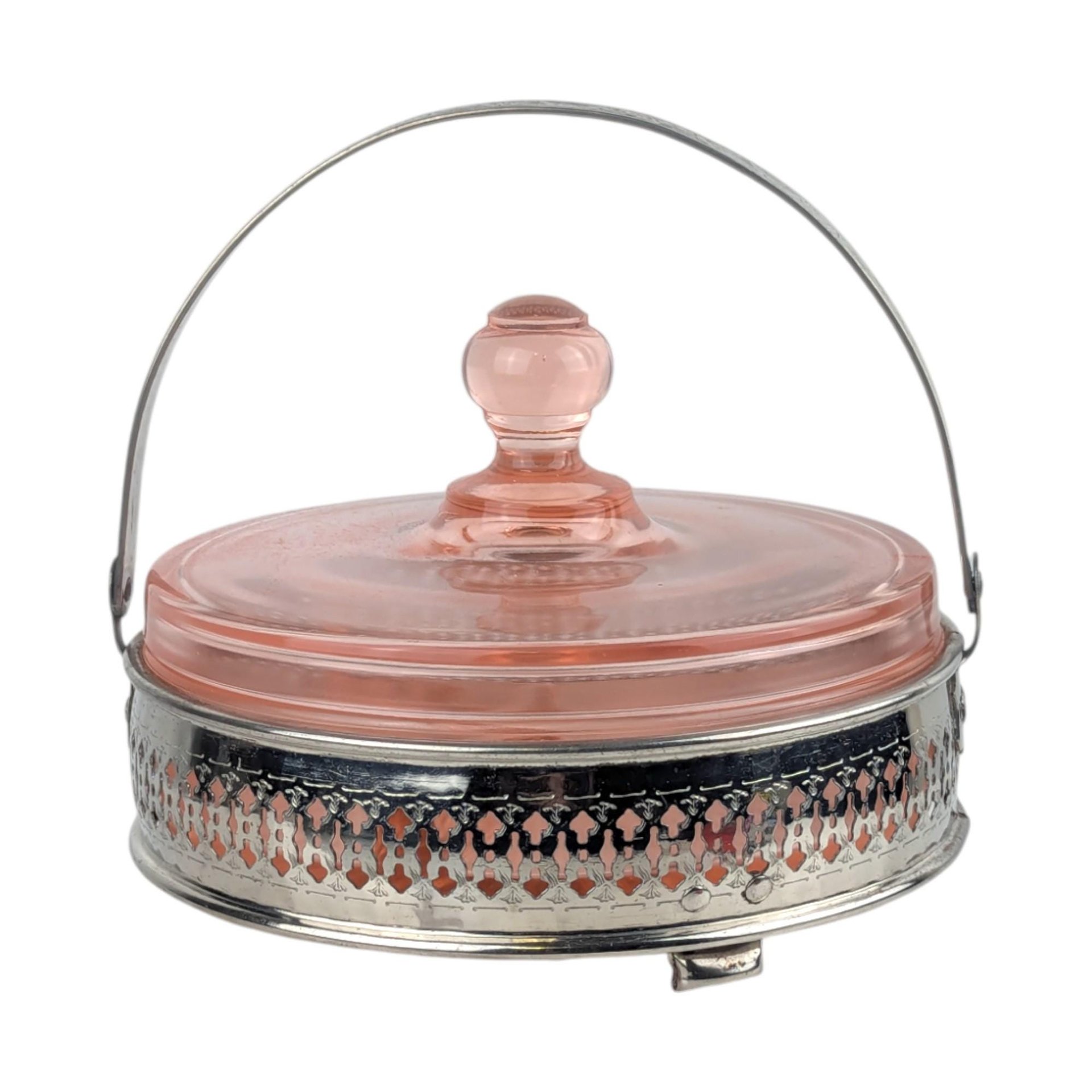 Vintage Pink Glass Covered 3-Part Bowl