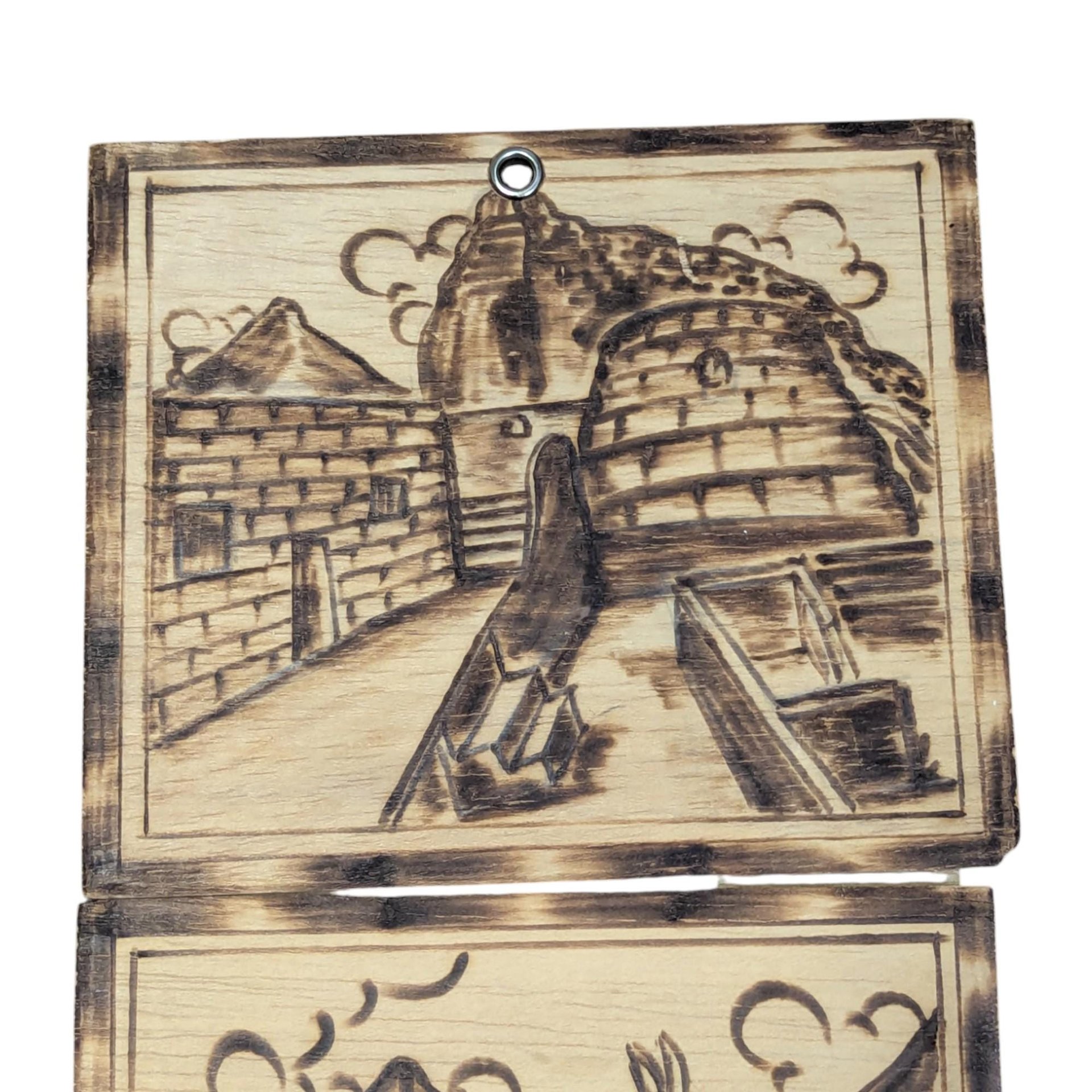 Vintage Peru Wood Burned Wall Art