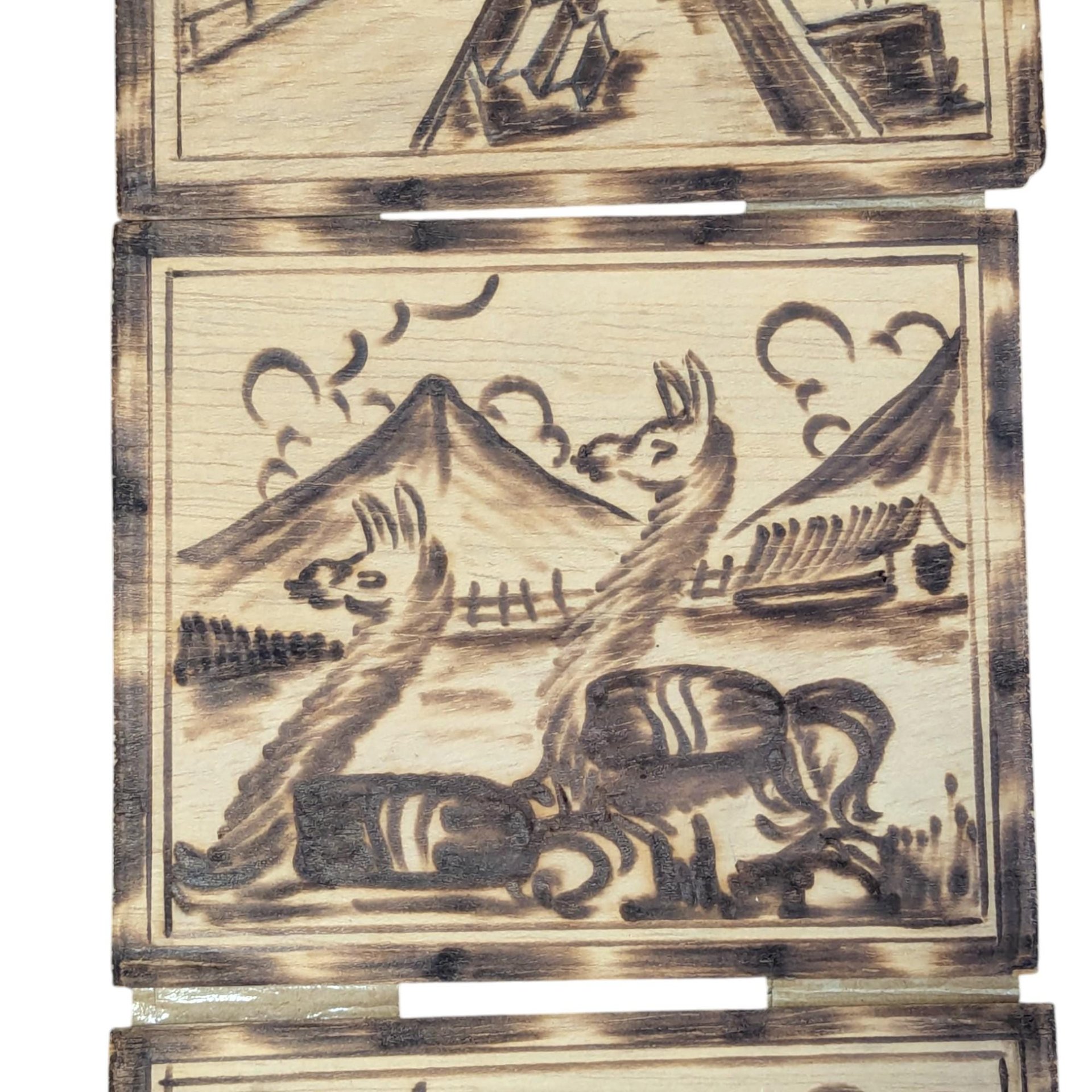Vintage Peru Wood Burned Wall Art