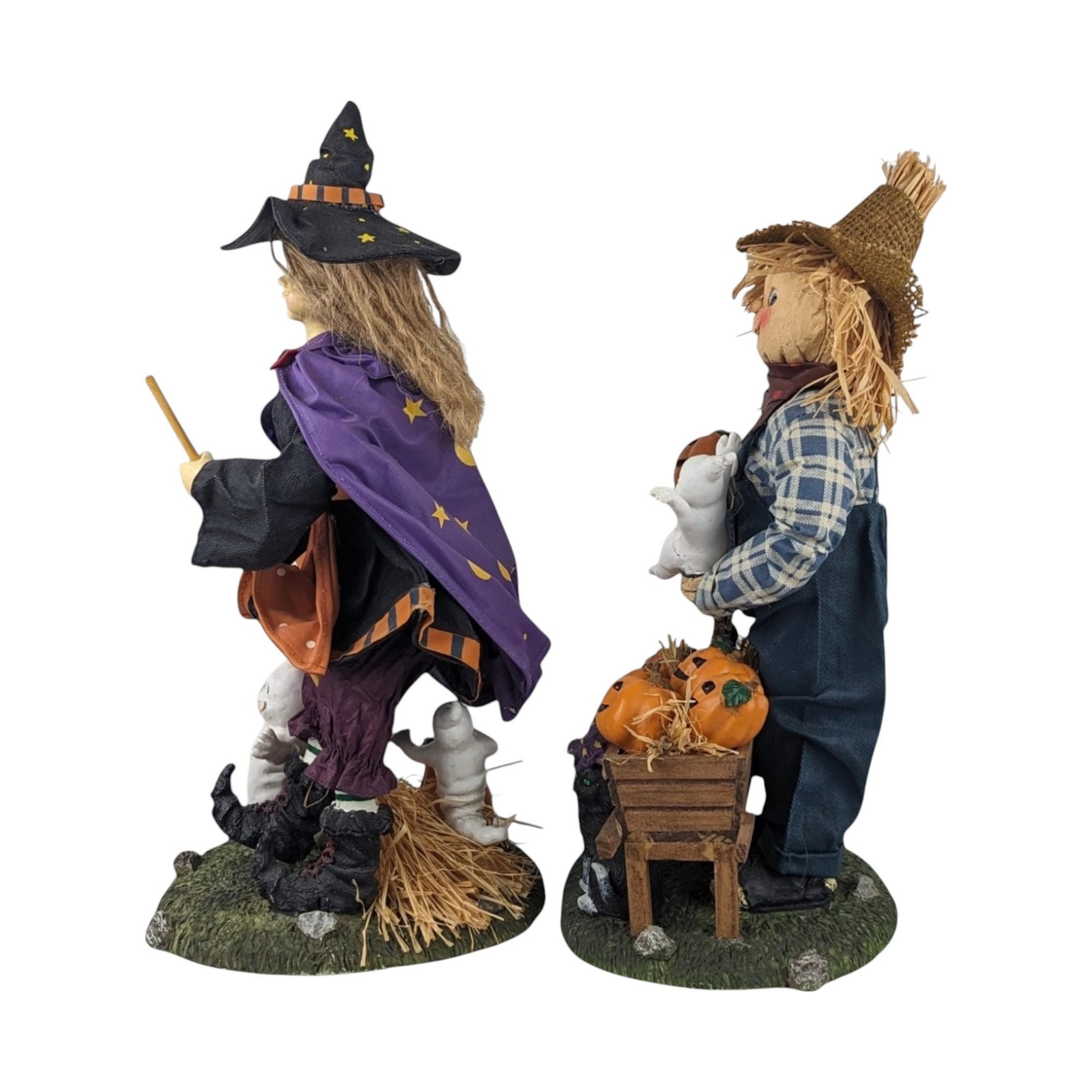 Vintage 13" Halloween Figures, Fabric Witch and Scarecrow