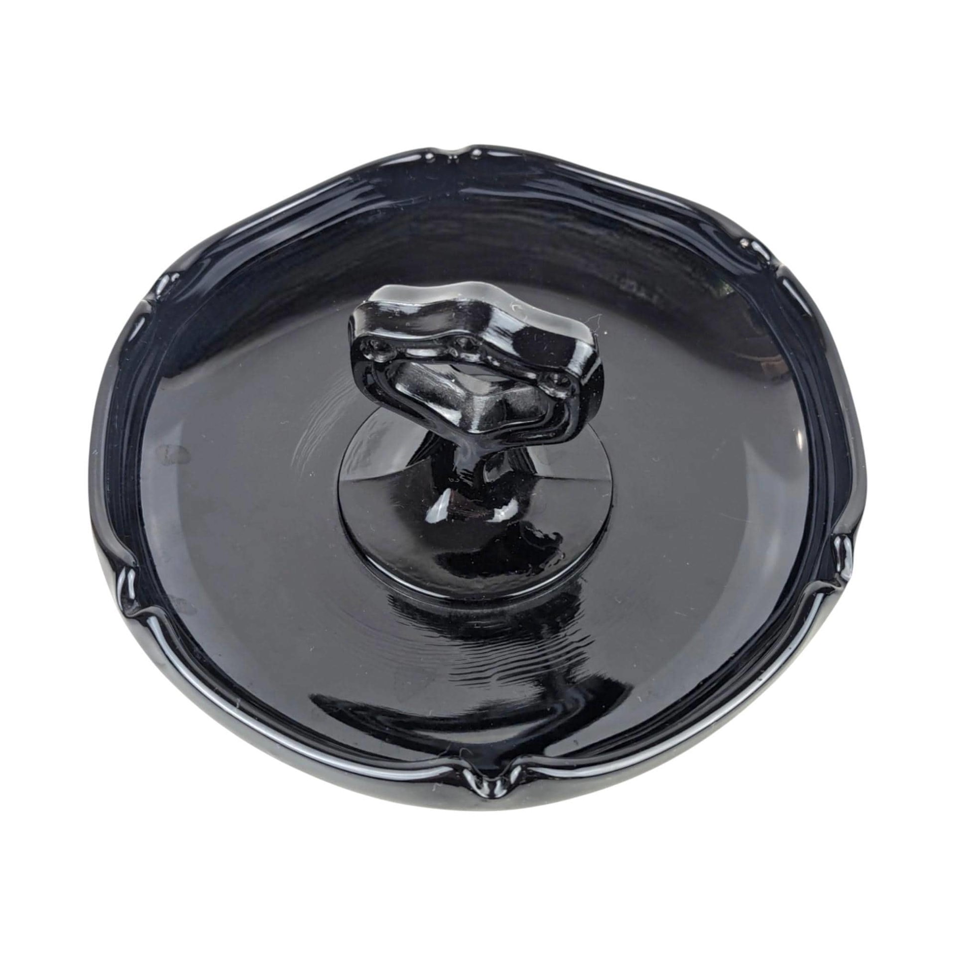 Vintage Black Amethyst Glass Center Handle Trinket Dish