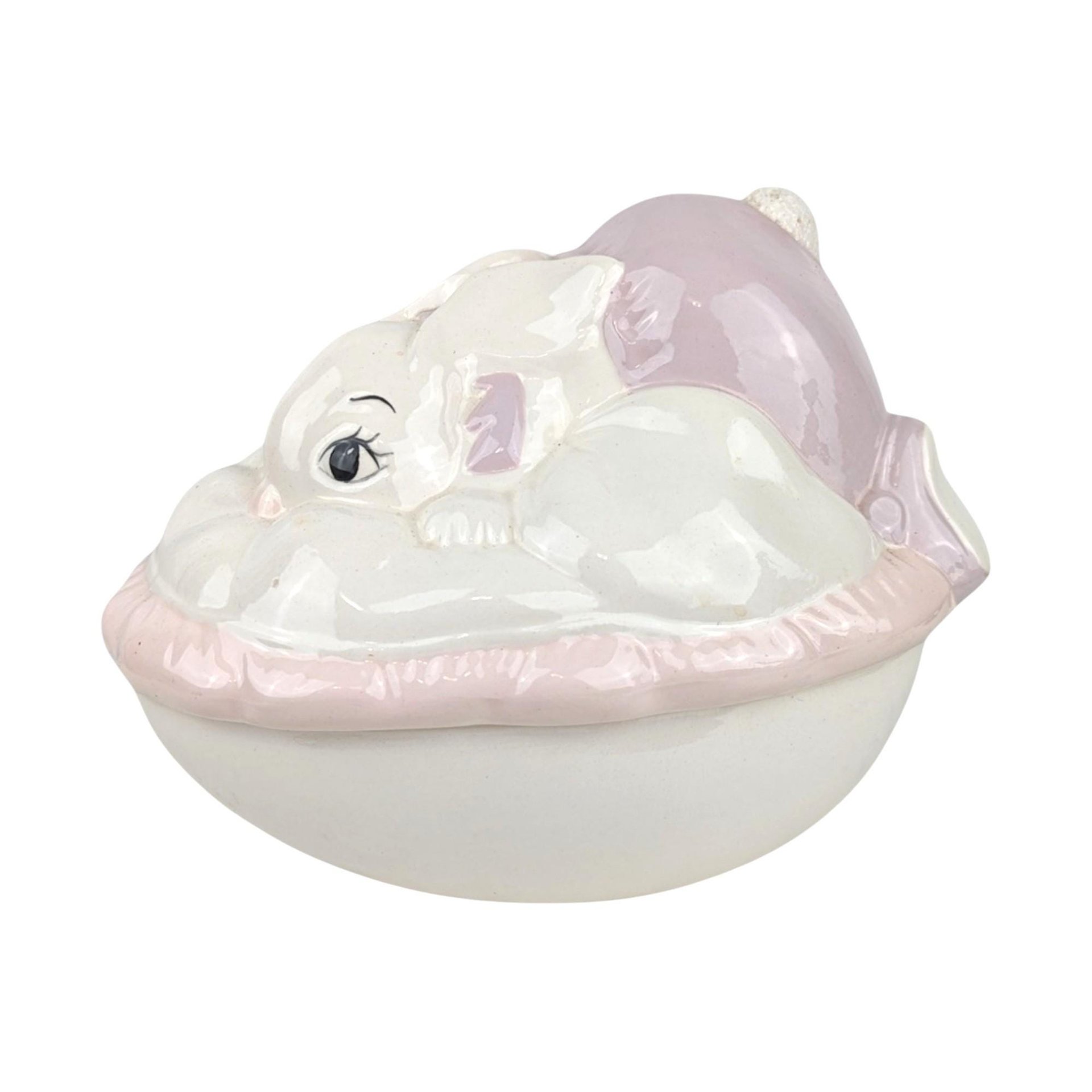 Vintage Hand-Painted Easter Bunny Covered Bowl