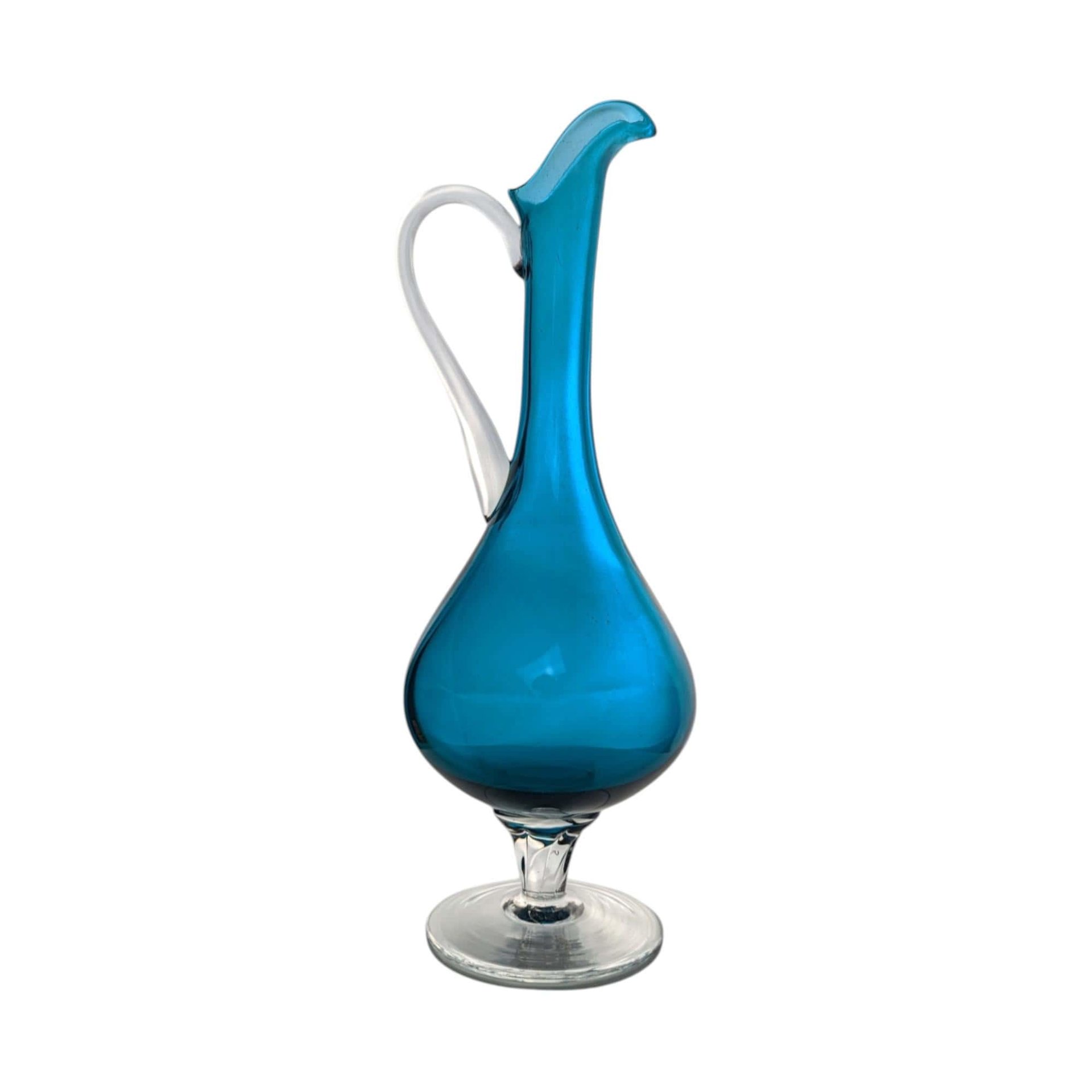Mid-Century Blue Glass Decanter and Cordial Glass Set