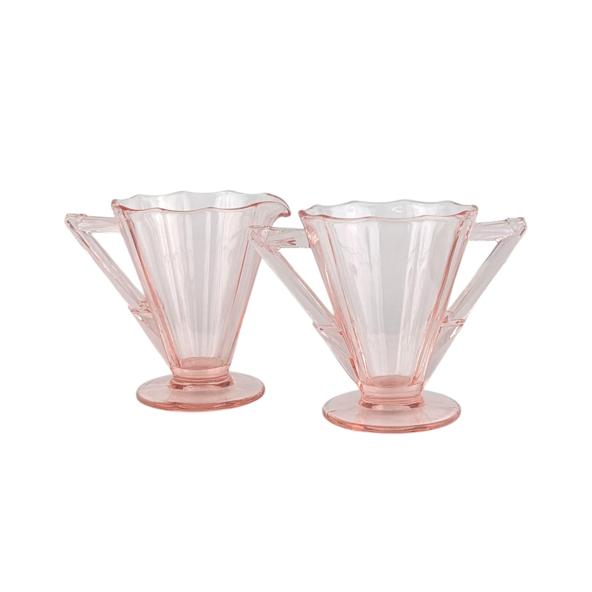 1930s Pink Depression Glass Cream and Sugar Set