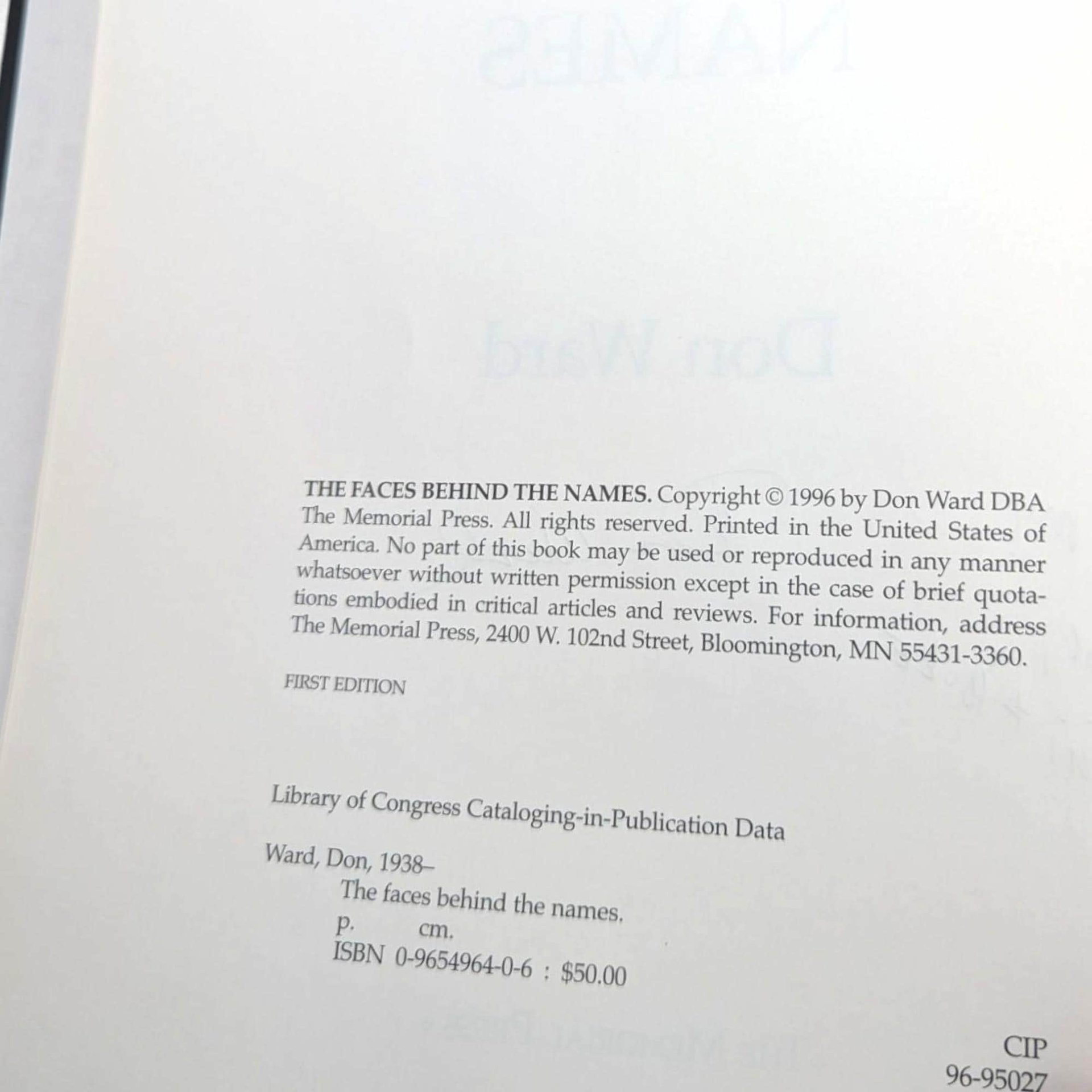 1996 The Faces Behind the Names: The Vietnam War Signed Hardcover