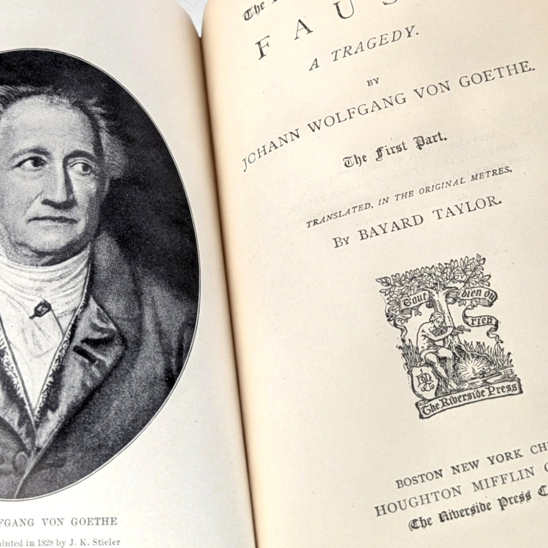1911 Goethe's Faust Part I: Antique Bayard Taylor Translation Book