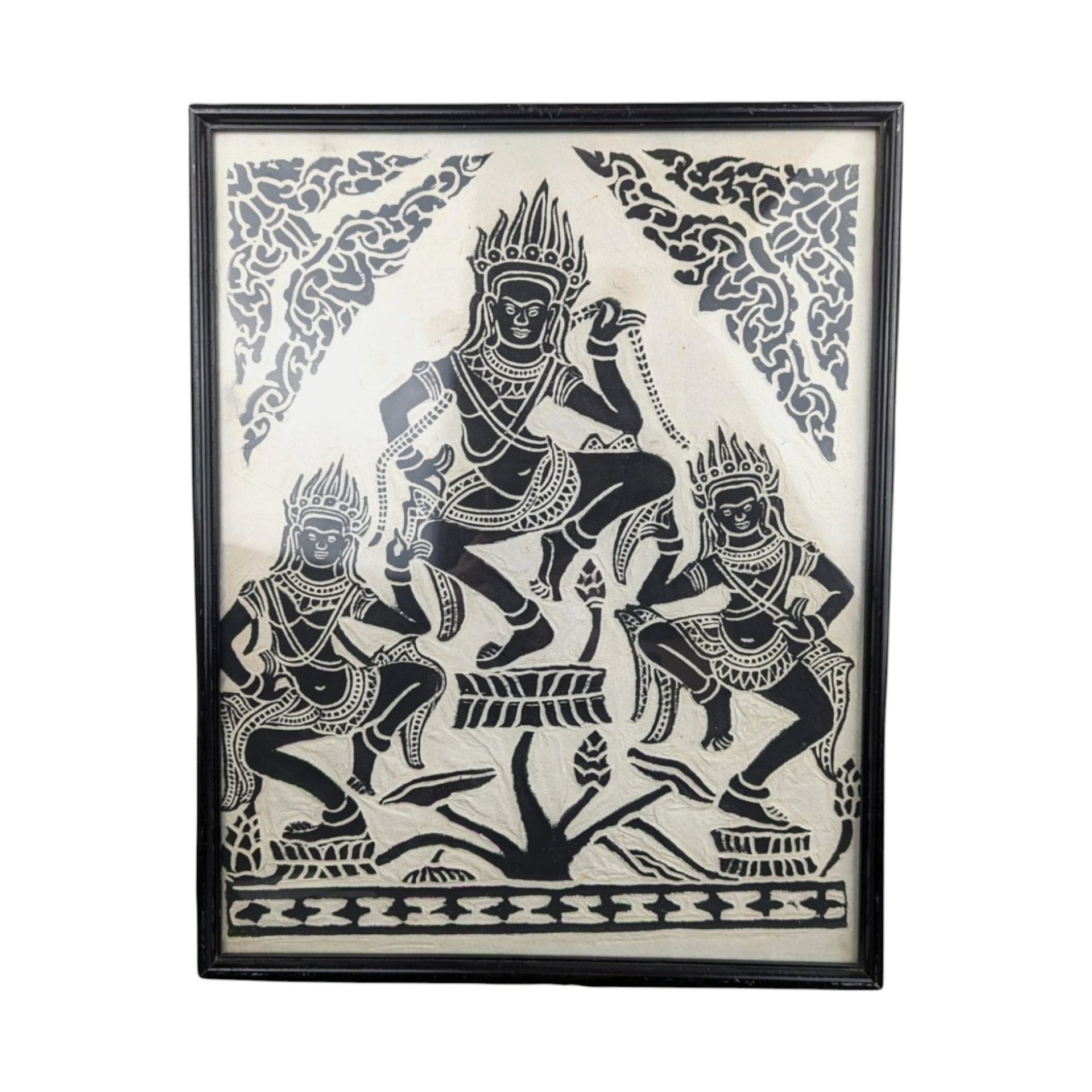 Vintage Framed Apsara Dancers on Rice Paper