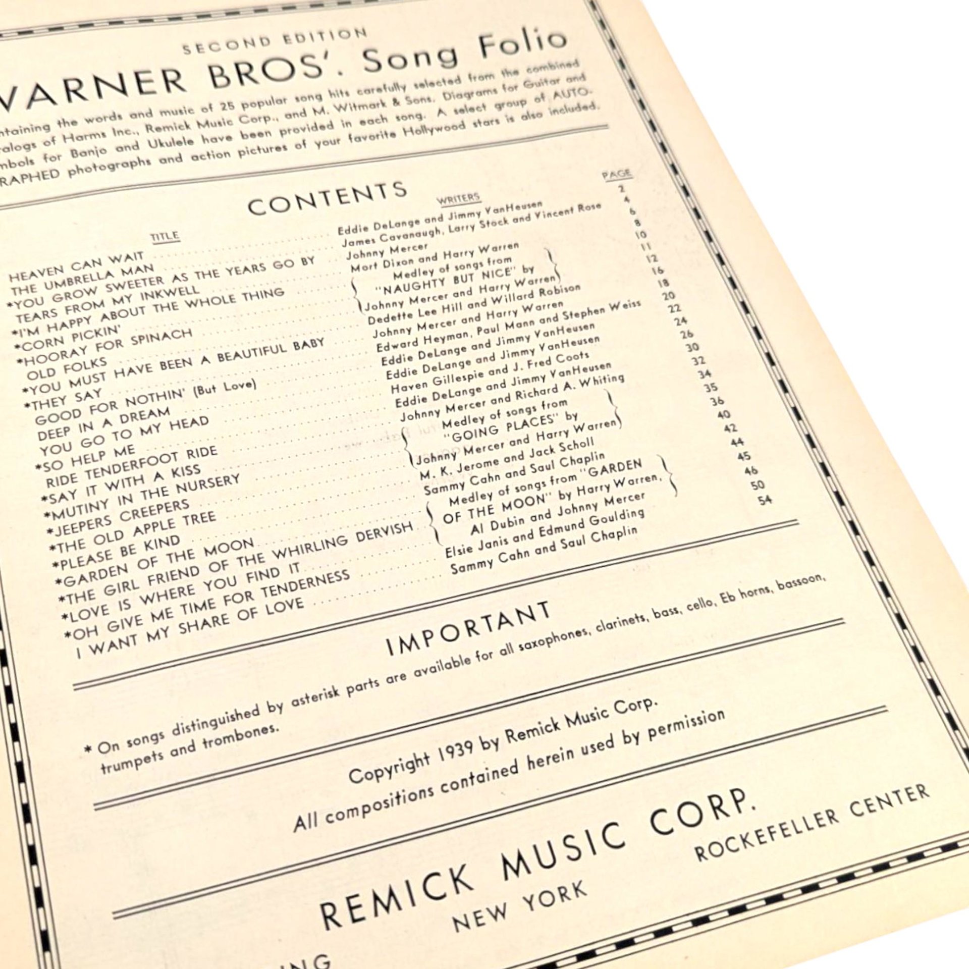 1939 Warner Brothers Song Folio