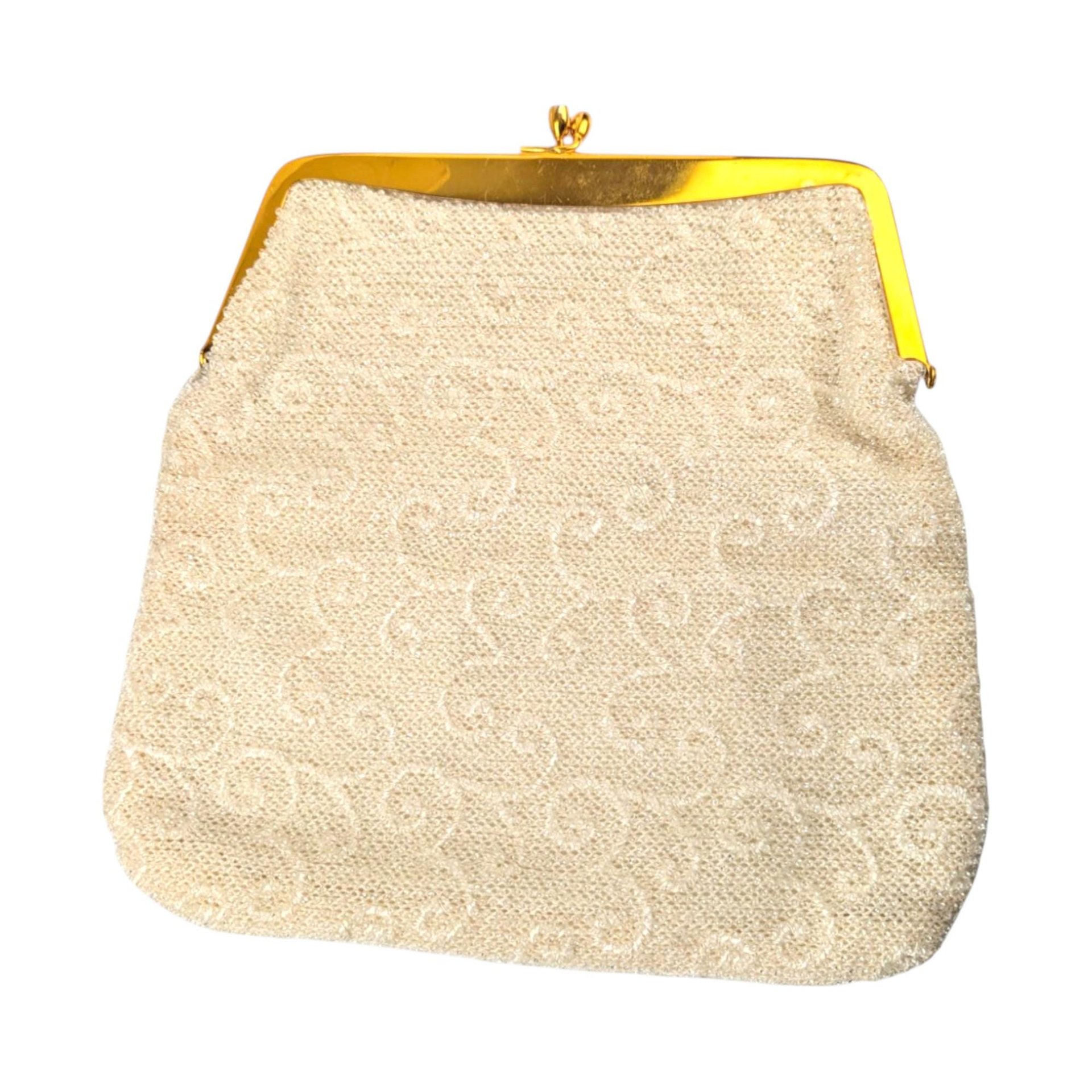 Vintage Cream and Gold Beaded Handbag