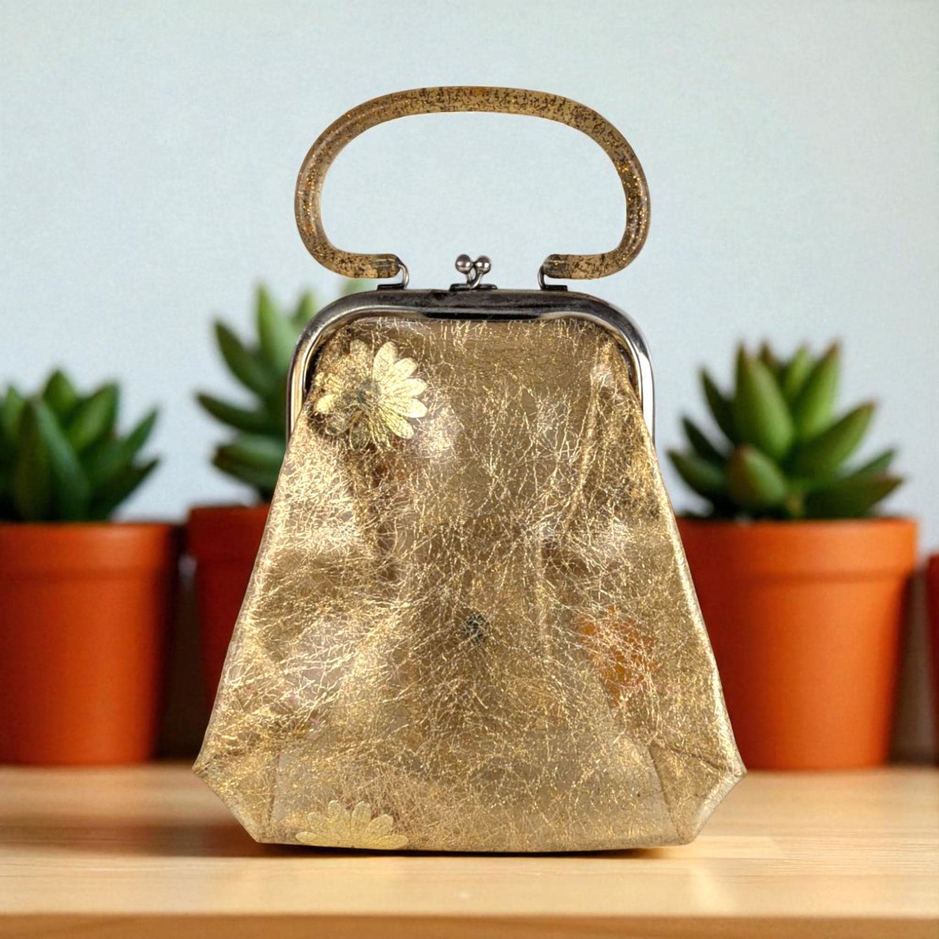 Vintage 1960s Clear Vinyl Purse with Gold Tinsel and Glitter