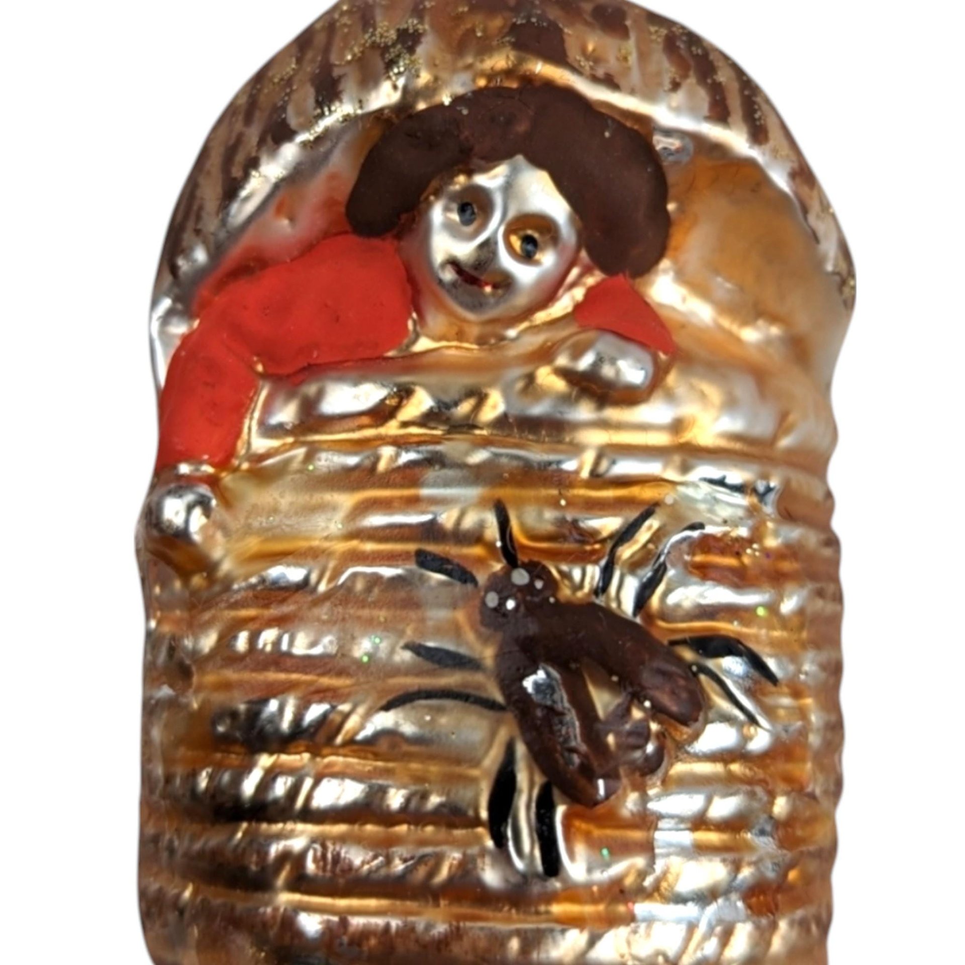 Vintage Blown Glass Baby in a Beehive Ornament